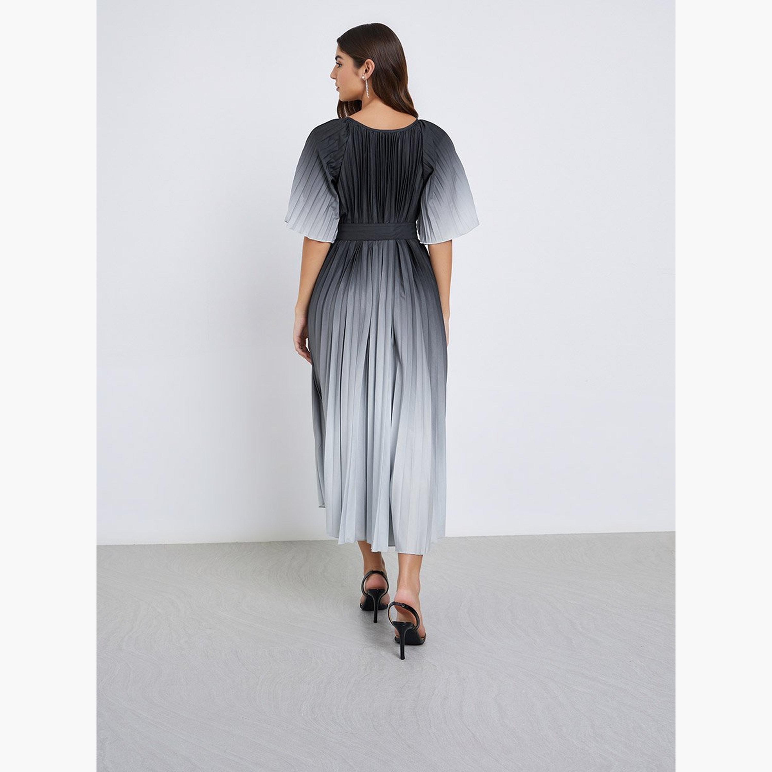 Styli Ambre Print Pleated A-Line Midi Dress-women-clothing-dresses-image-4