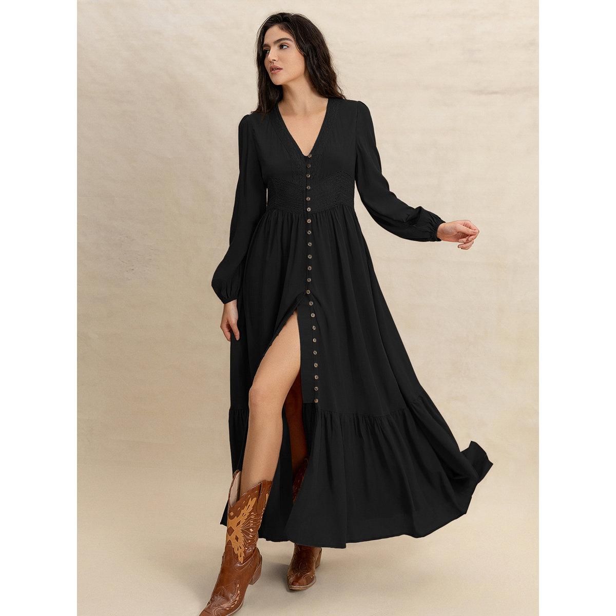Styli Women Black Maxi Dress with Button Loop-women-clothing-dresses-image-1