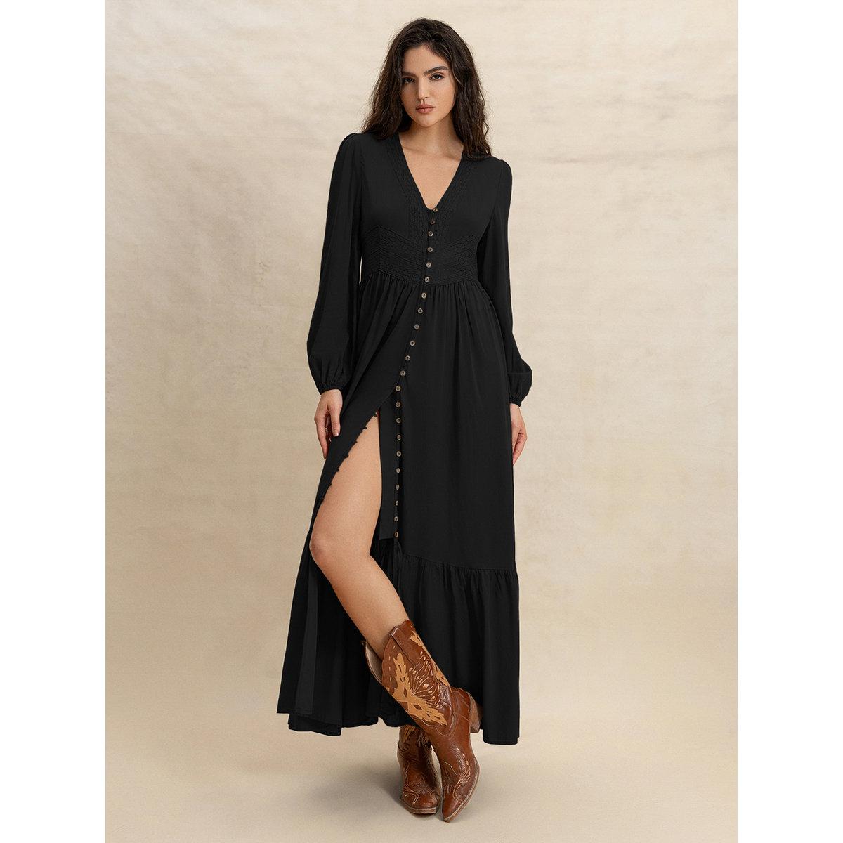 Styli Women Black Maxi Dress with Button Loop-women-clothing-dresses-image-5