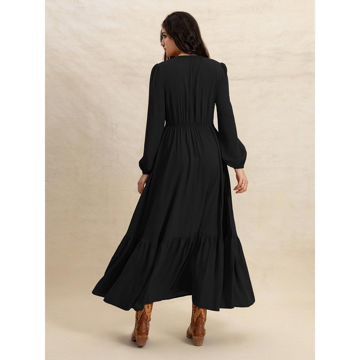 Styli Women Black Maxi Dress with Button Loop-women-clothing-dresses-image-6