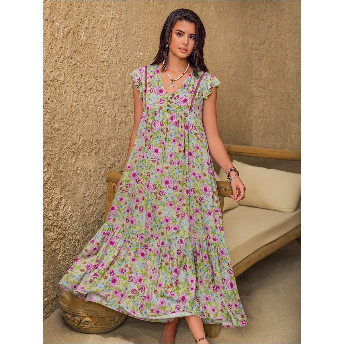 فستان طويل بطبعة زهور-women-clothing-dresses-image-1