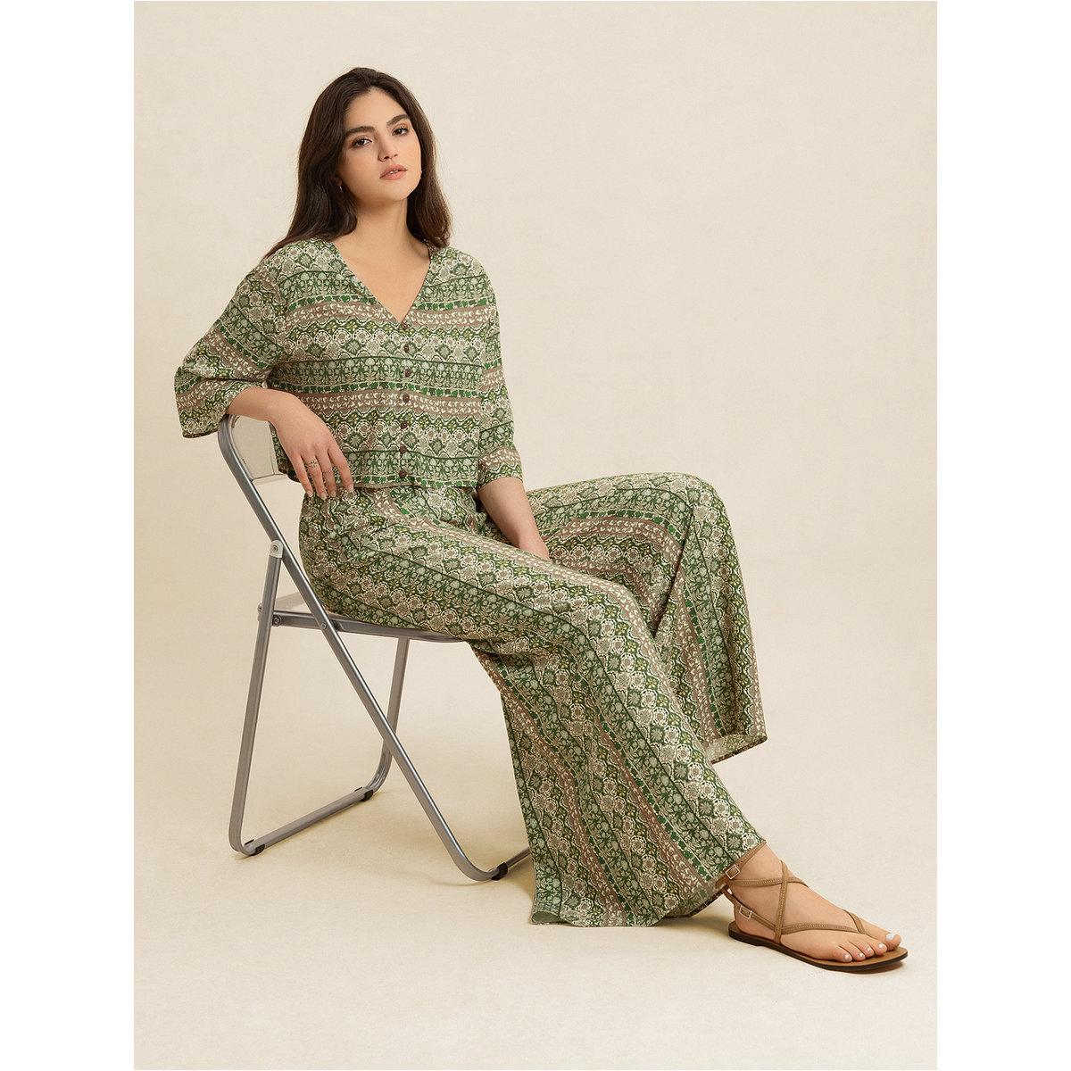 طقم منسق من بنطال وبلوزة بقصة بوكسي-women-clothing-coordsets-image-3