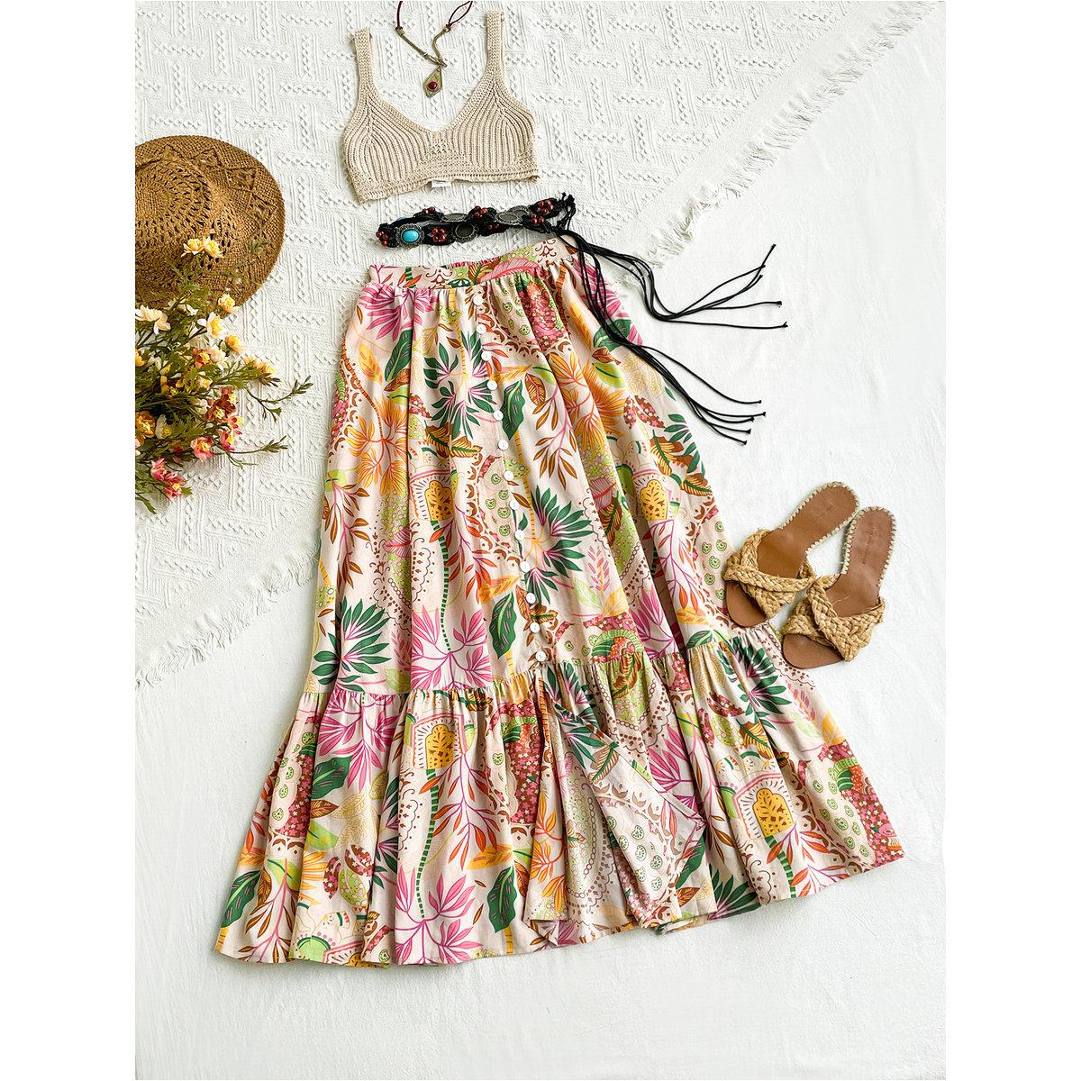 Styli All-Over Floral Print Buttoned Maxi Skirt-women-clothing-bottoms-skirts-image-1