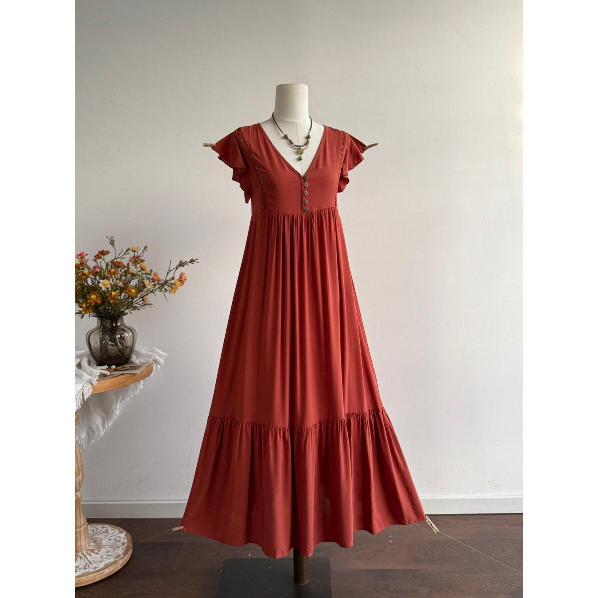 فستان طويل بأكمام كشكش-women-clothing-dresses-image-1