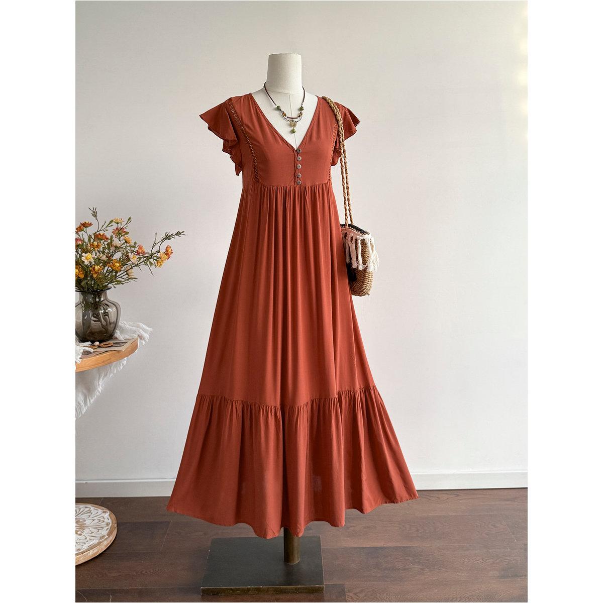 Styli Rust Frill Sleeves Maxi Dress-women-clothing-dresses-image-4