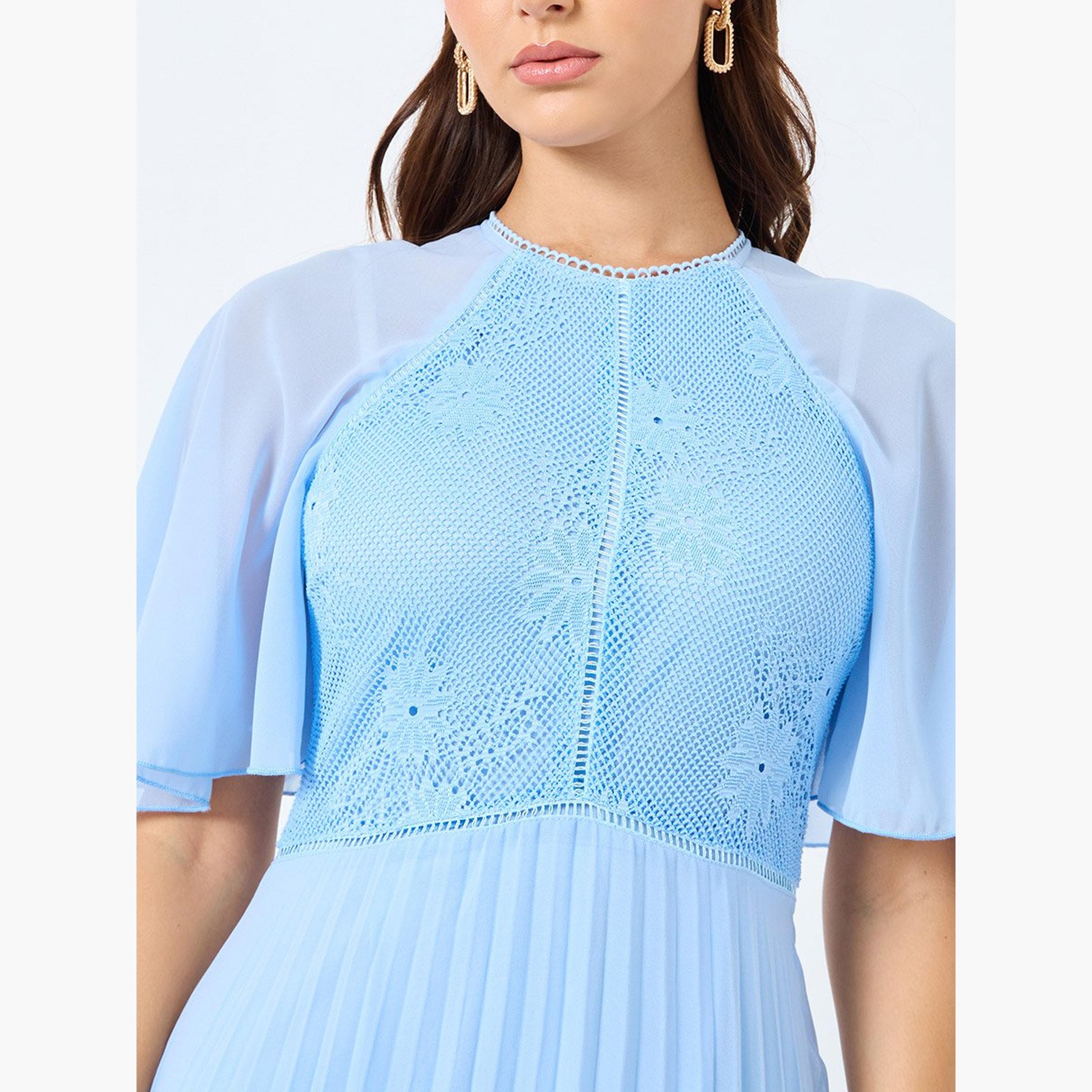 ستايلي - فستان ماكسي بأكمام قصيرة وثنيات قصة A-women-clothing-dresses-image-4