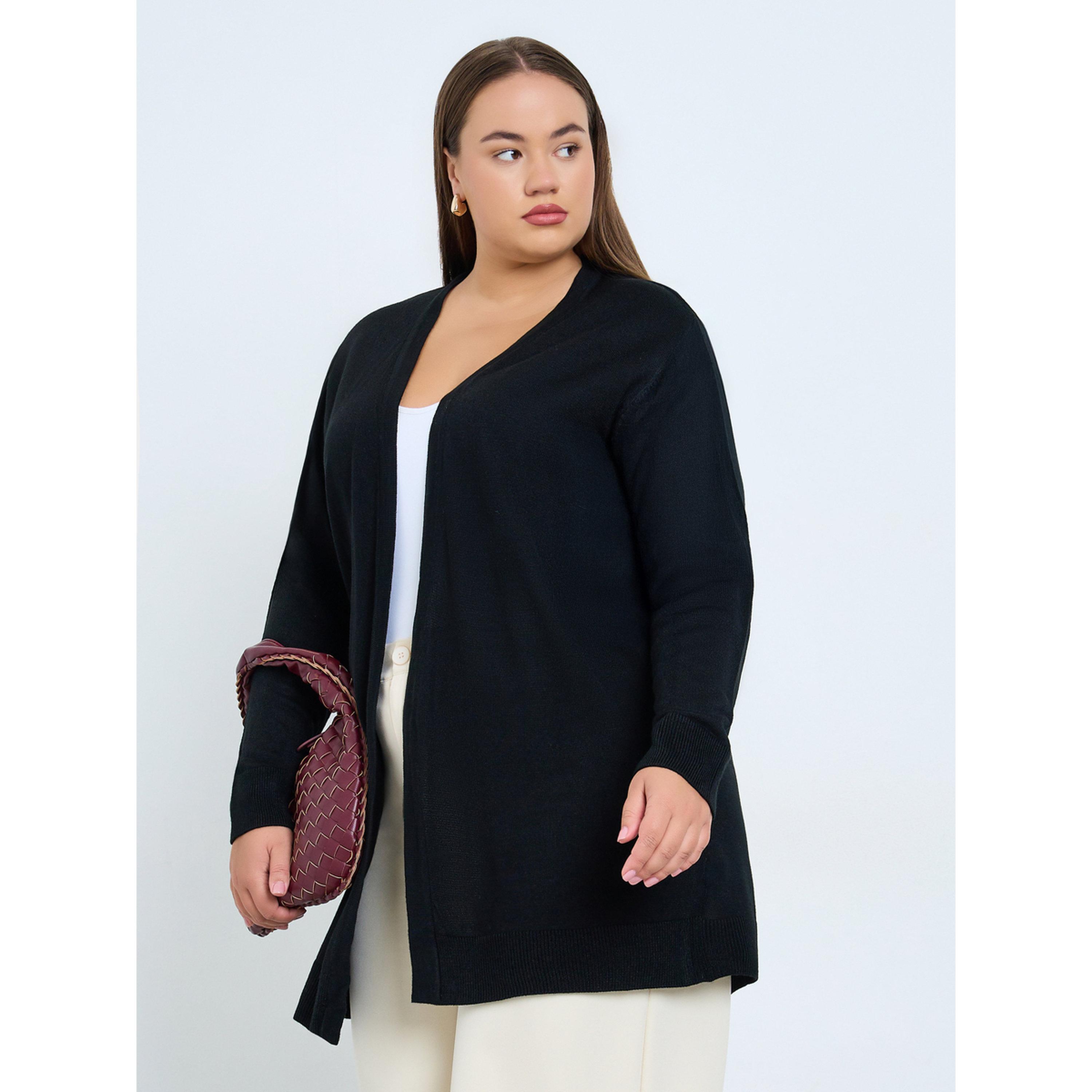 Styli Plus Size Black Longline Cardigan-women-winterwear-cardigansandjumpers-cardigans-image-1