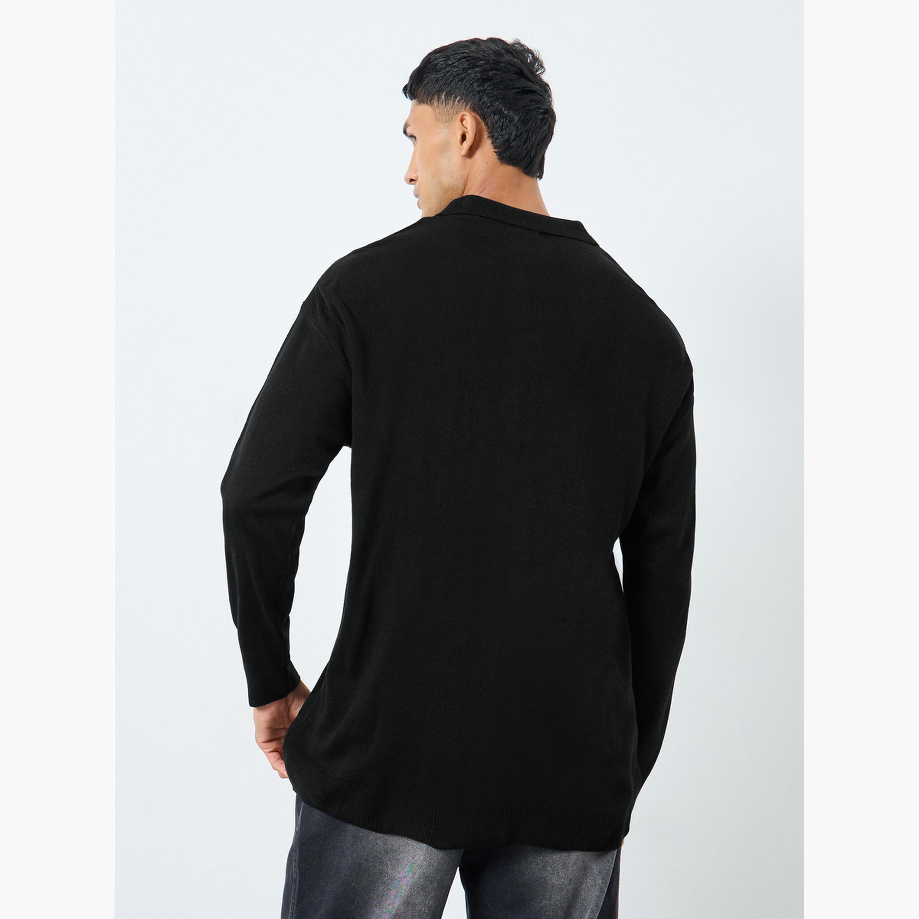 Styli Black Knitted Collared Long Sleeve Men's Polo Sweater-men-clothing-sweatersandpullovers-image-4