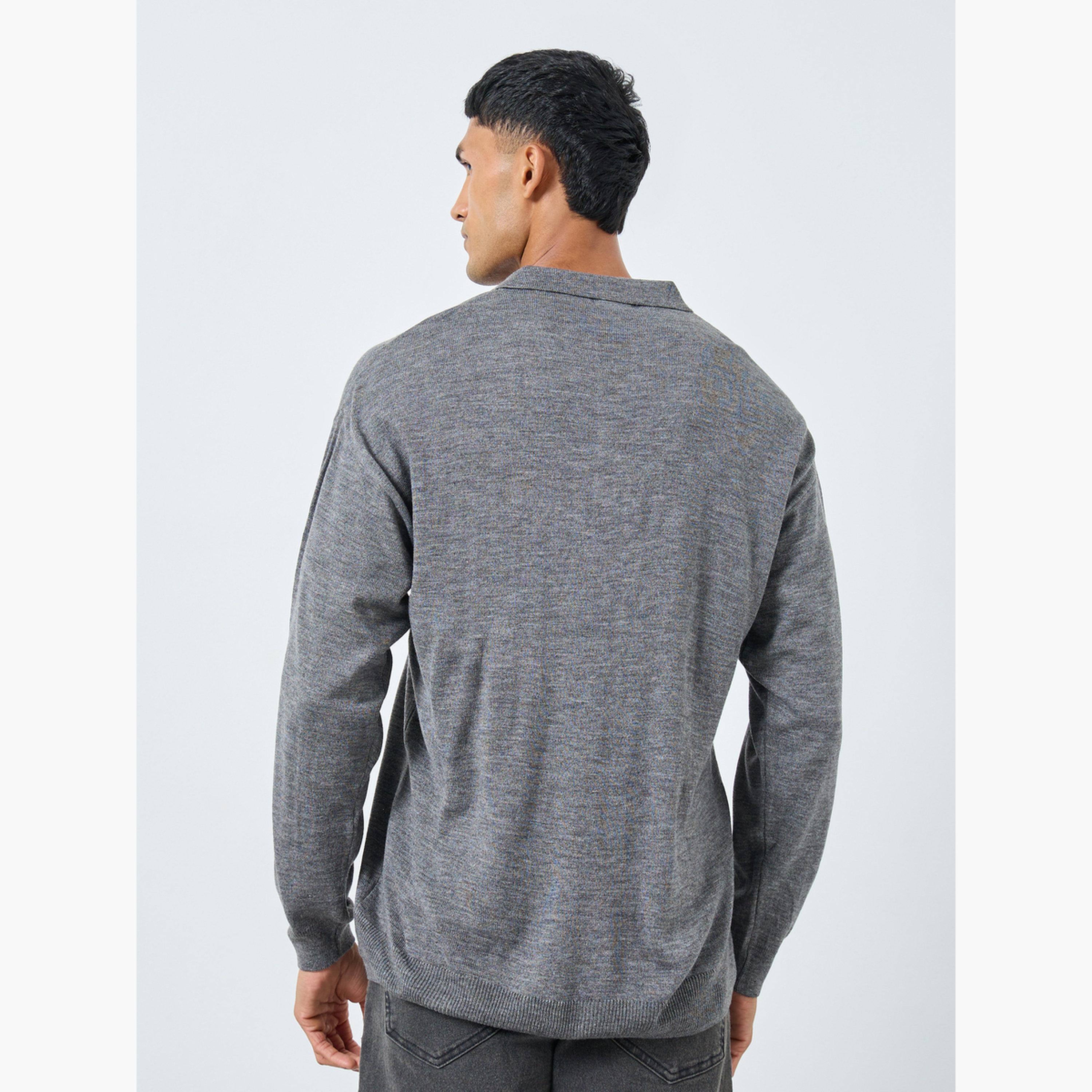 Styli Men Grey Knitted Relaxed Fit Polo Sweater-men-clothing-sweatersandpullovers-image-3