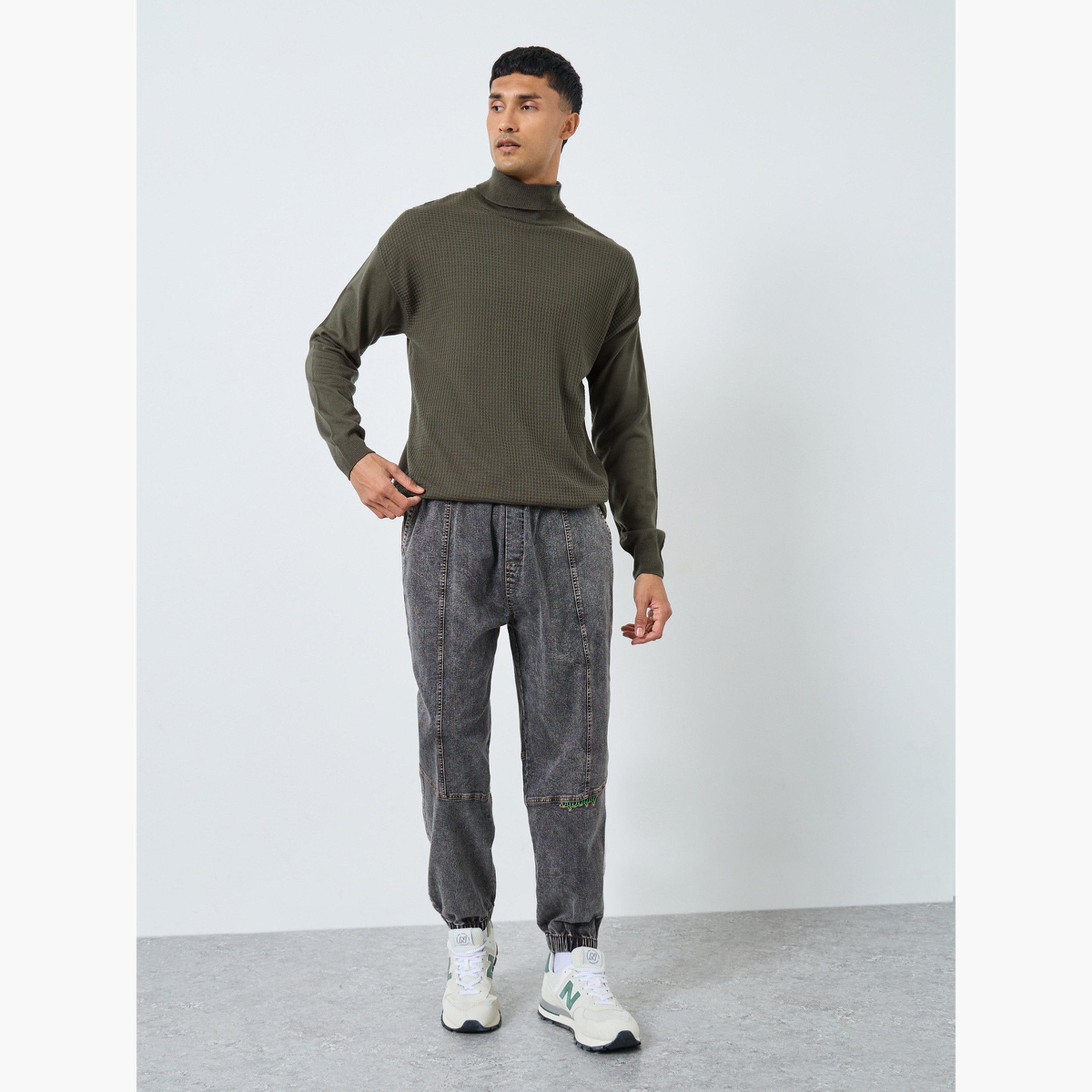 Styli Men Olive Turtle Neck Relaxed Fit Knit Sweater-men-clothing-sweatersandpullovers-image-2