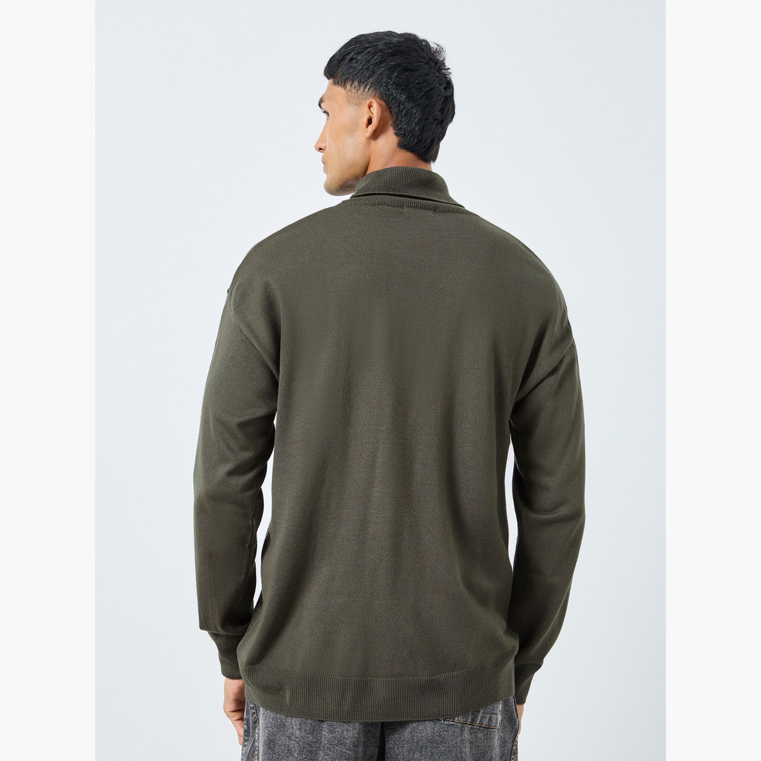 Styli Men Olive Turtle Neck Relaxed Fit Knit Sweater-men-clothing-sweatersandpullovers-image-3