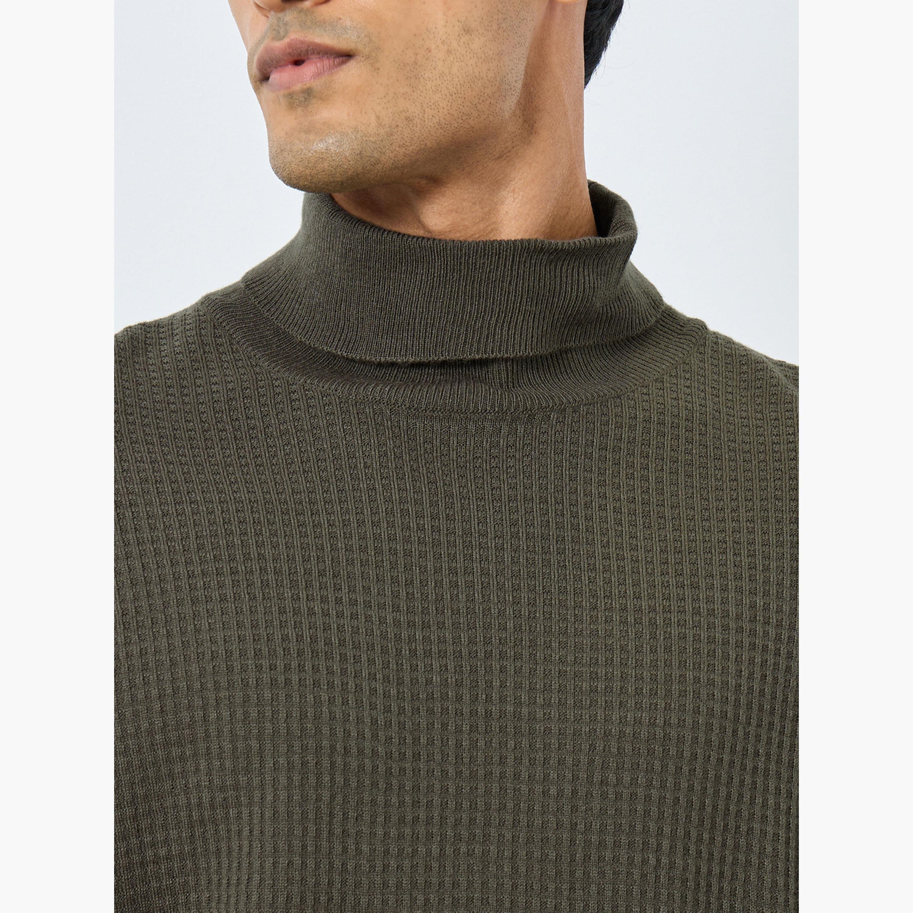Styli Men Olive Turtle Neck Relaxed Fit Knit Sweater-men-clothing-sweatersandpullovers-image-4