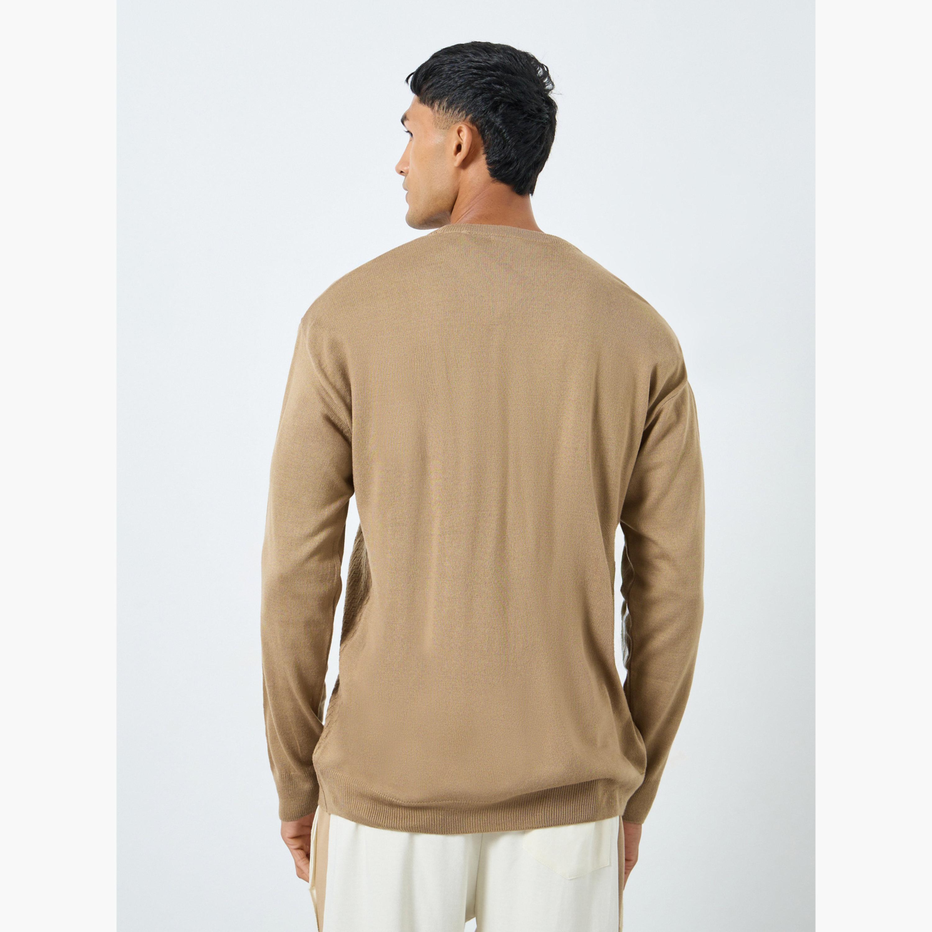 Styli Texture Knit Relaxed Fit Round Neck Long Sleeves Men's Sweater-men-clothing-sweatersandpullovers-image-4
