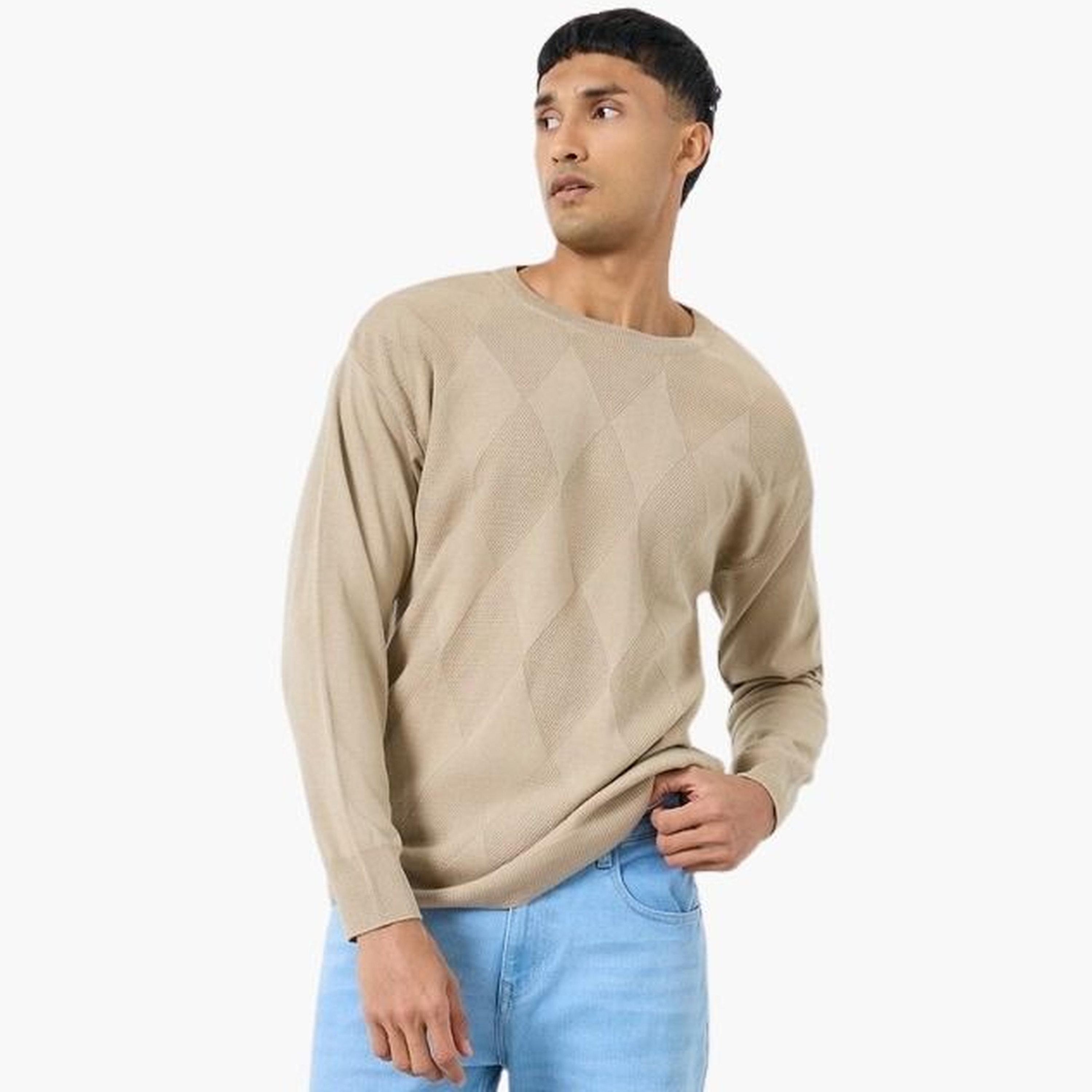 ستايلي - سترة بنقشة ماسية باللون البيج للرجال -men-clothing-sweatersandpullovers-image-1
