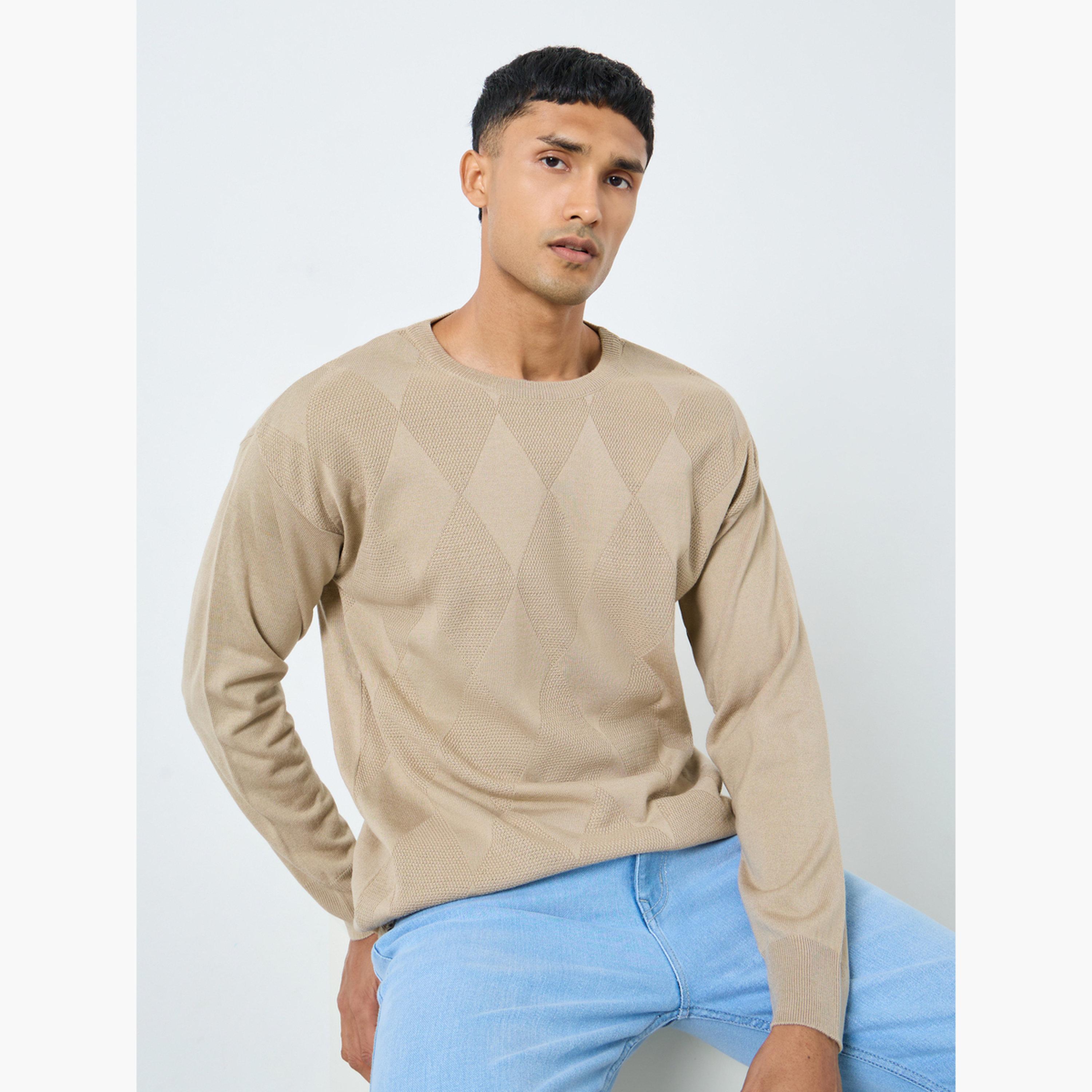 ستايلي - سترة بنقشة ماسية باللون البيج للرجال -men-clothing-sweatersandpullovers-image-2