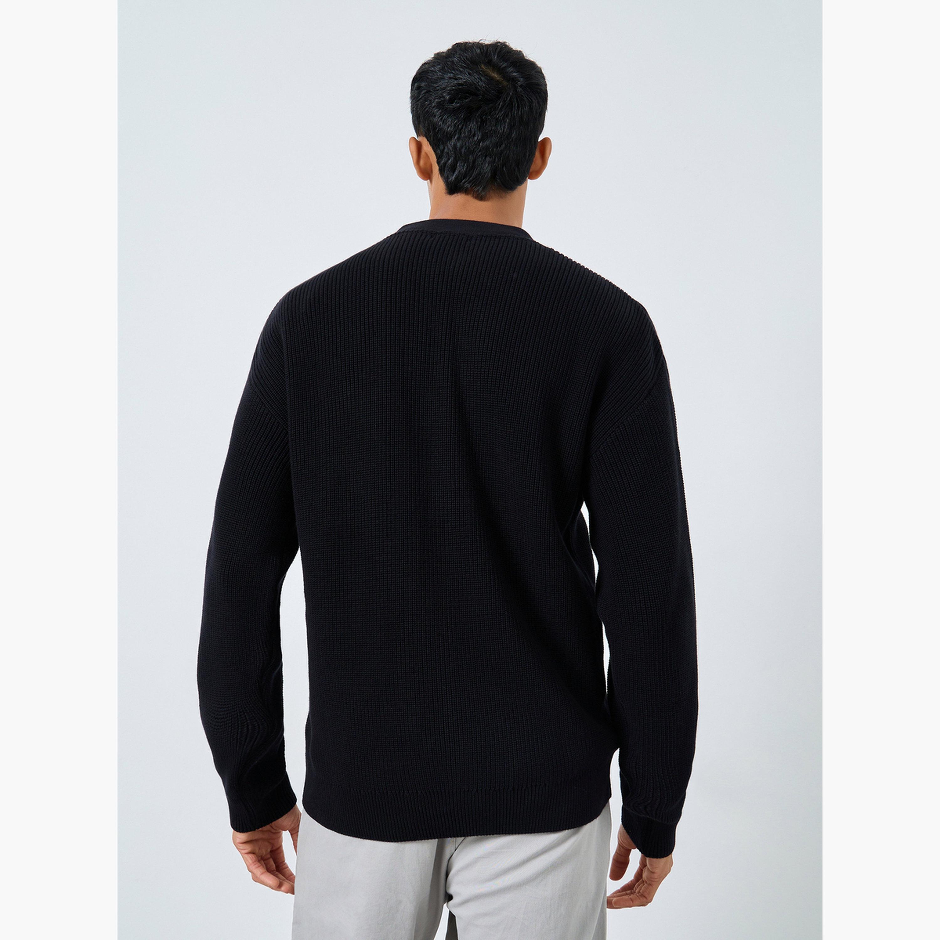 Styli Men Black Knit Cardigan with Button Placket-men-clothing-sweatersandpullovers-image-4