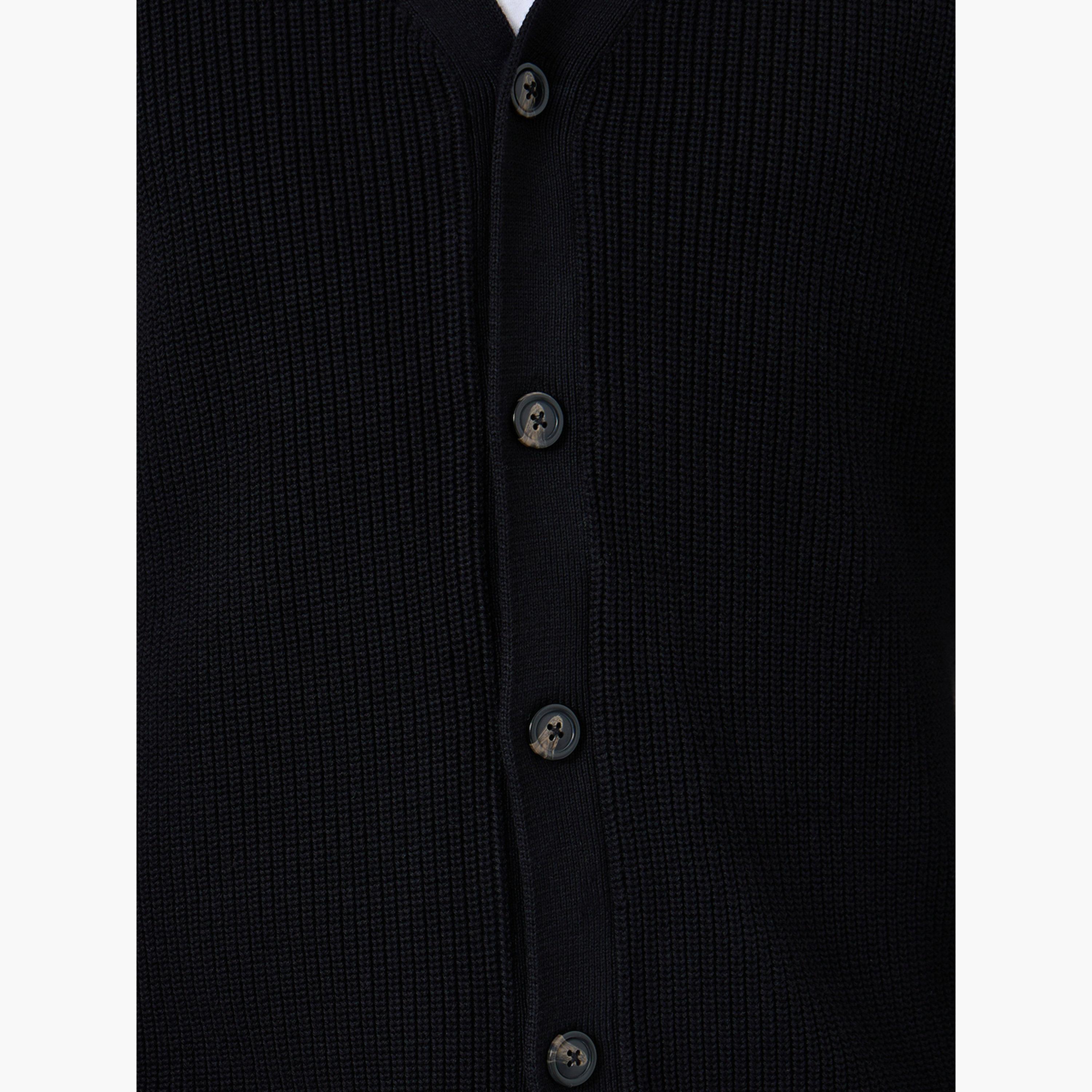 Styli Men Black Knit Cardigan with Button Placket-men-clothing-sweatersandpullovers-image-5