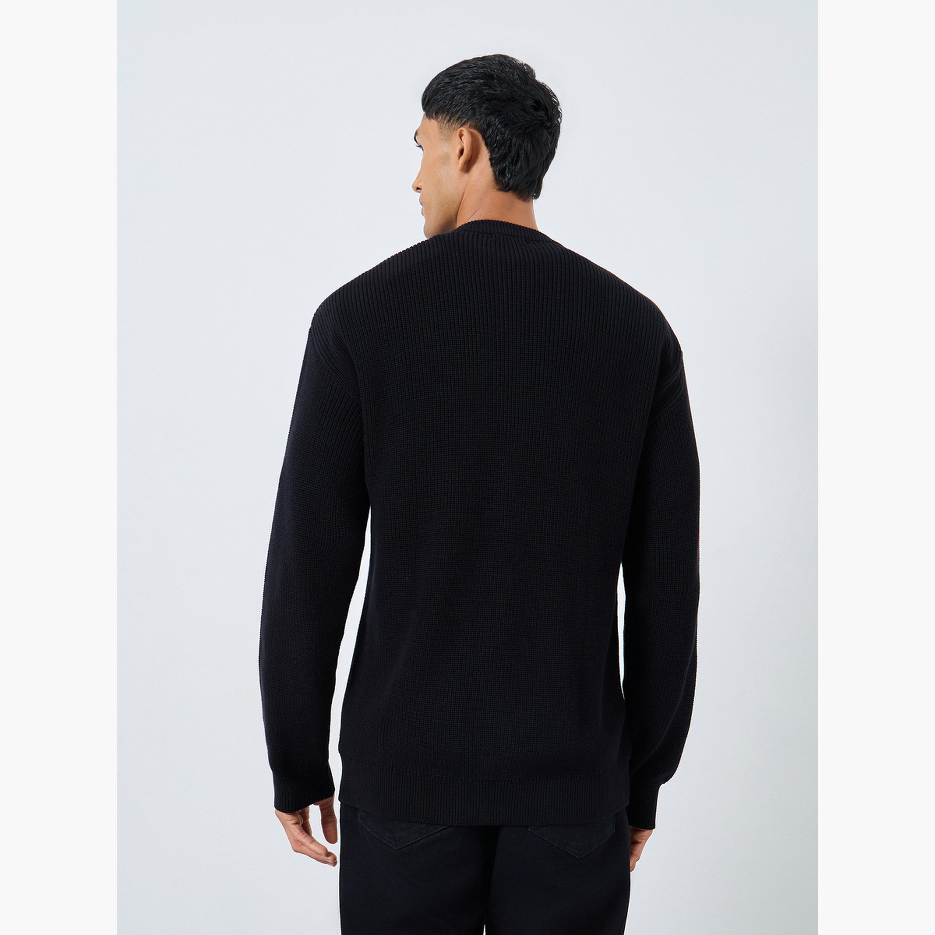 Styli Men Black Knit Cardigan with Front Zip-men-clothing-sweatersandpullovers-image-4