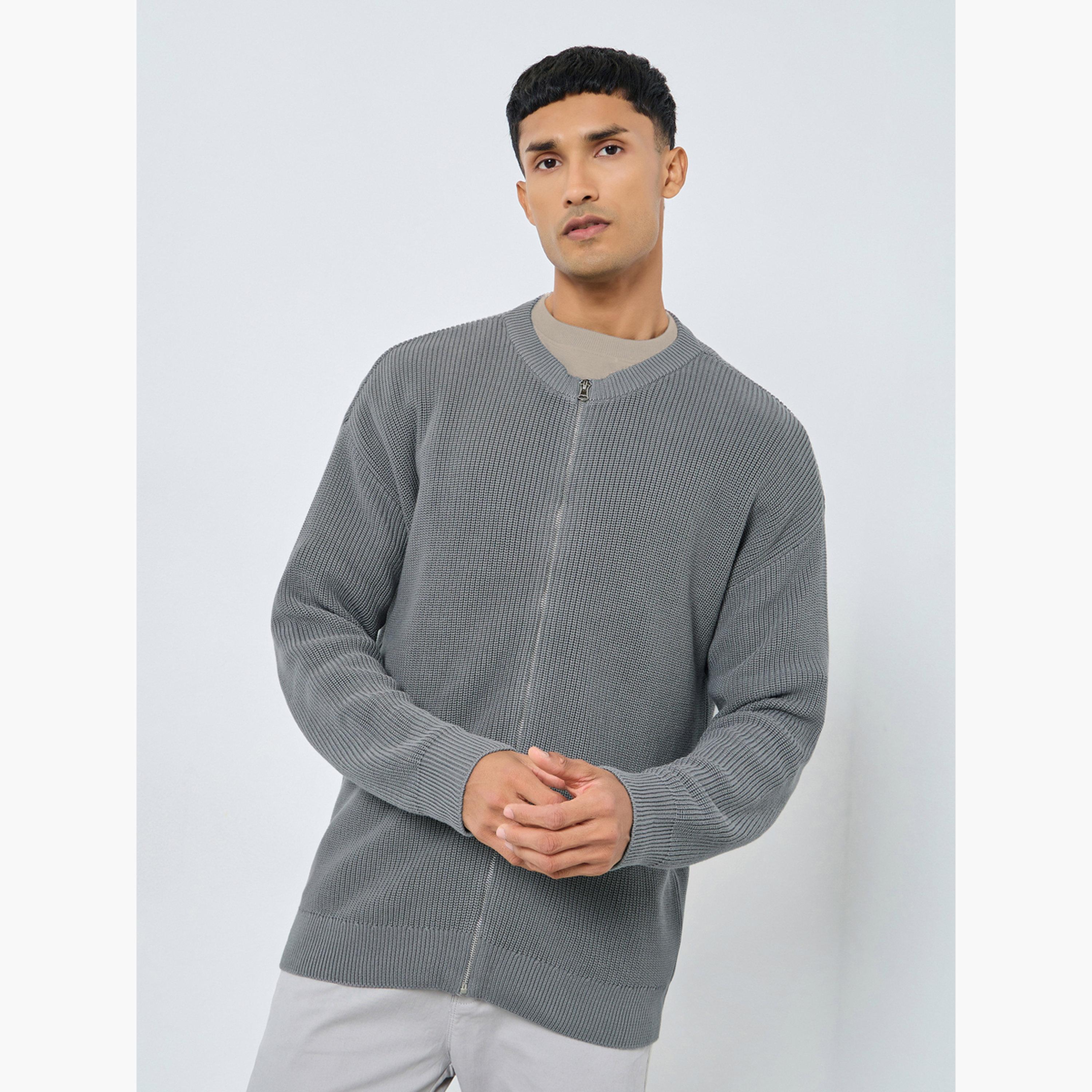 Styli Men Grey Knitted Cardigan-men-clothing-sweatersandpullovers-image-1