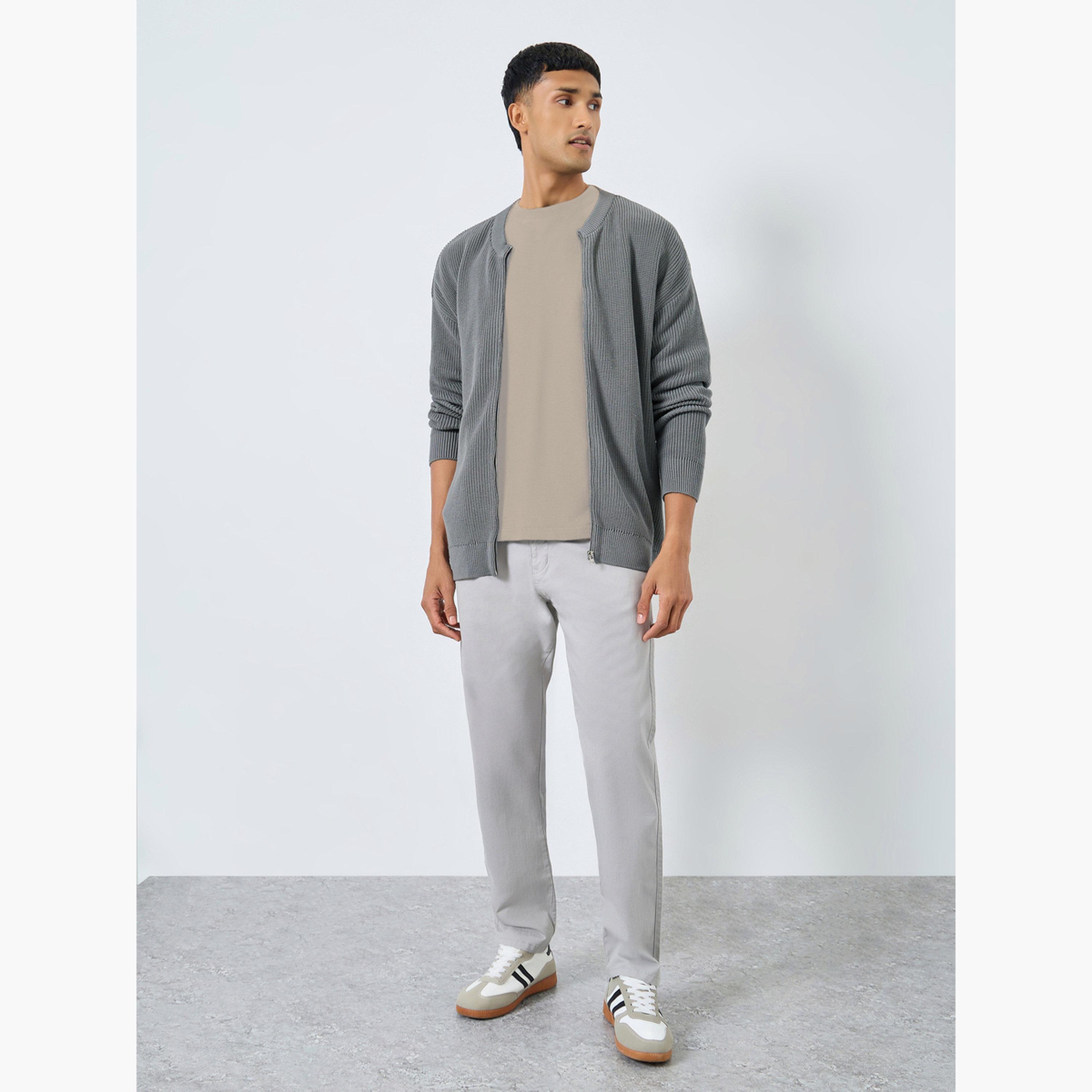 Styli Men Grey Knitted Cardigan-men-clothing-sweatersandpullovers-image-2
