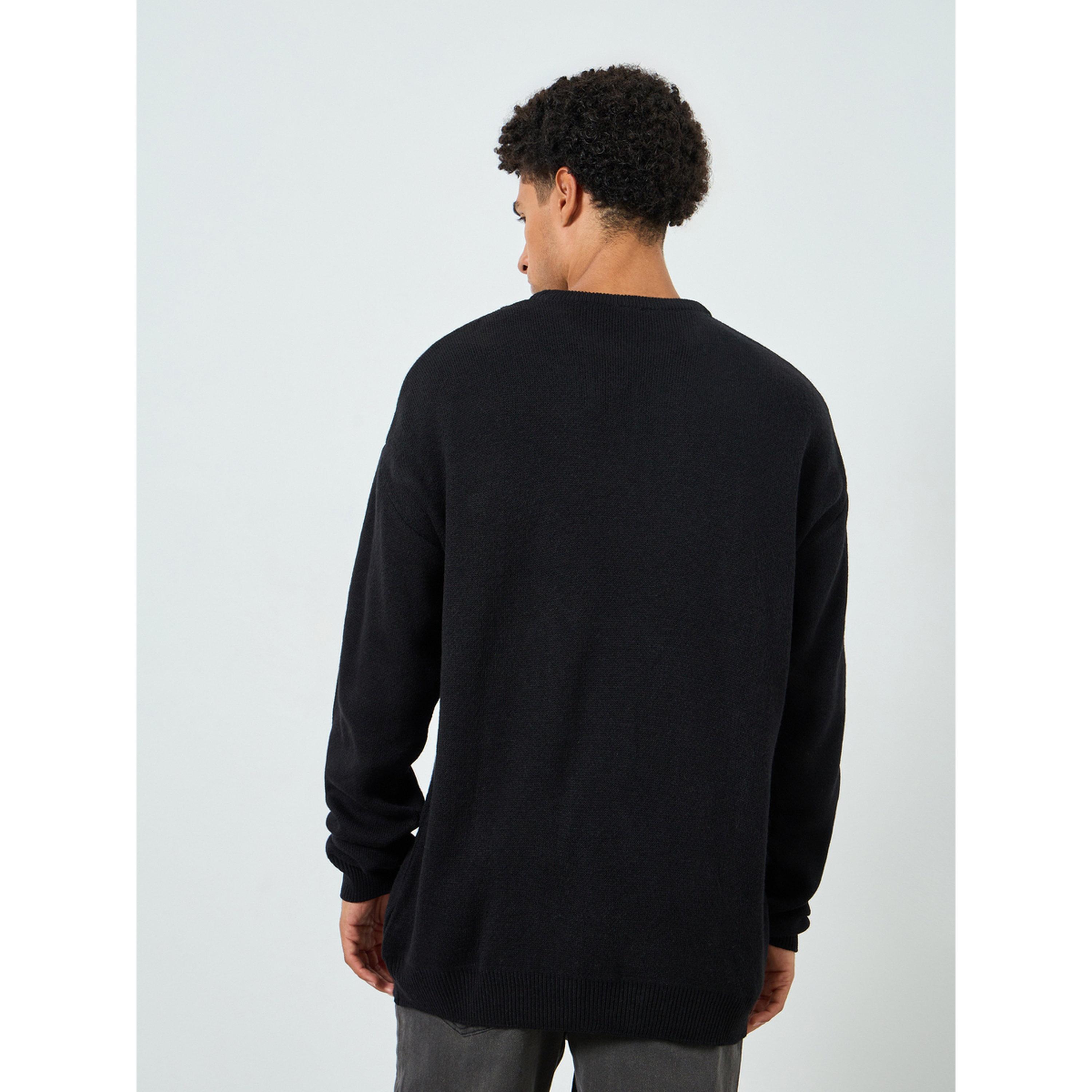 Styli Men Black Embroidered Relaxed Sweater-men-clothing-sweatersandpullovers-image-5