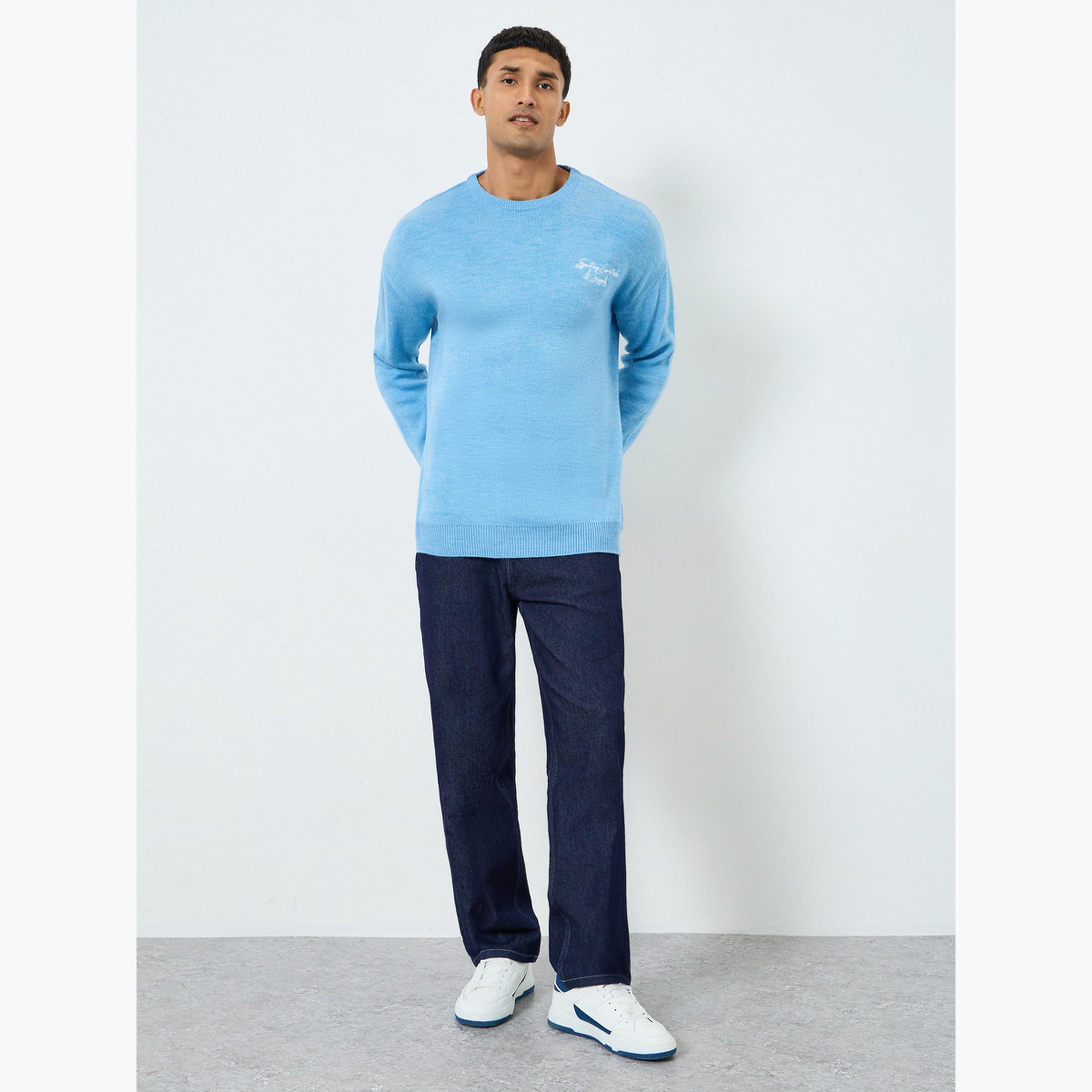 Styli Men Light Blue Embroidered Knitted Sweater-men-clothing-sweatersandpullovers-image-2
