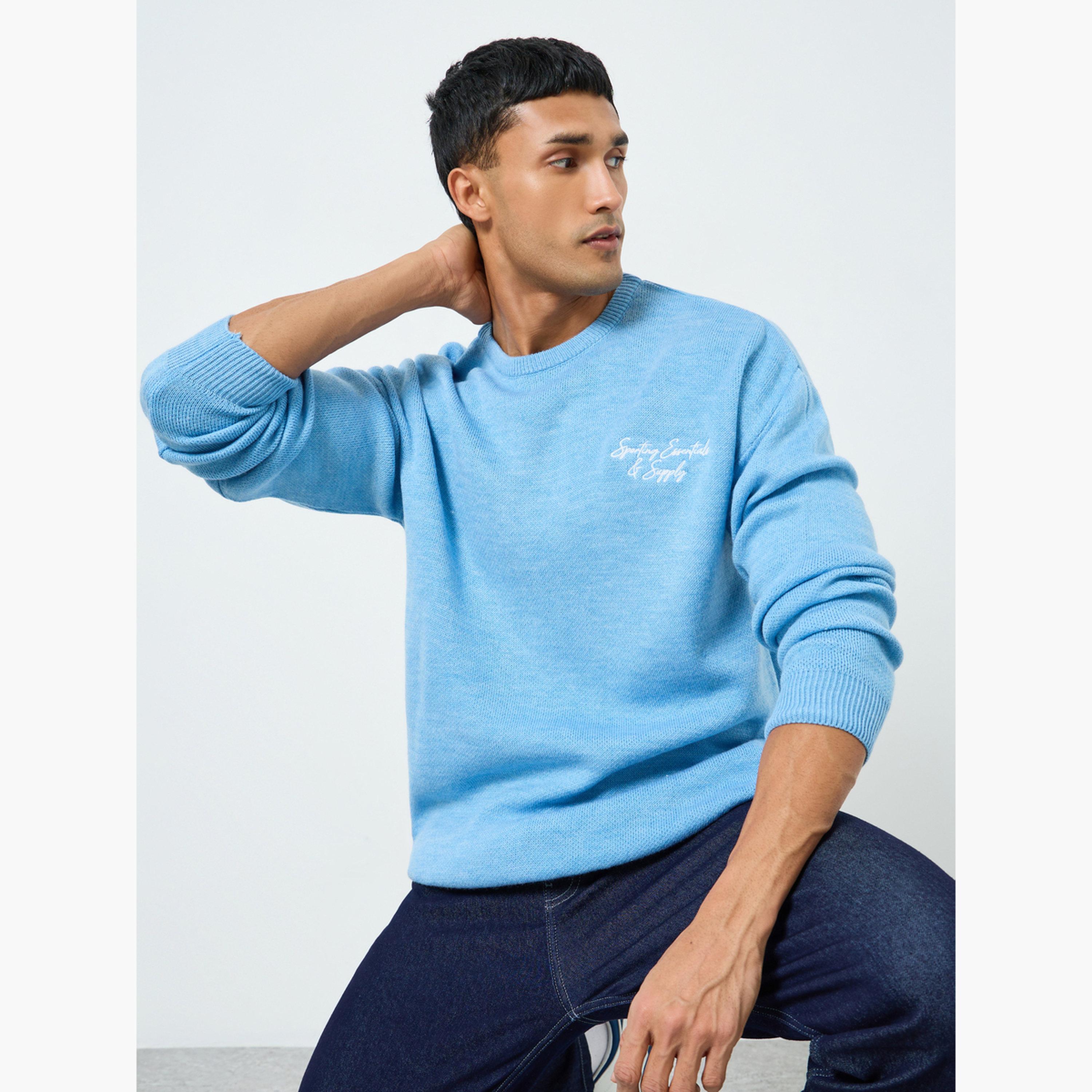 Styli Men Light Blue Embroidered Knitted Sweater-men-clothing-sweatersandpullovers-image-3