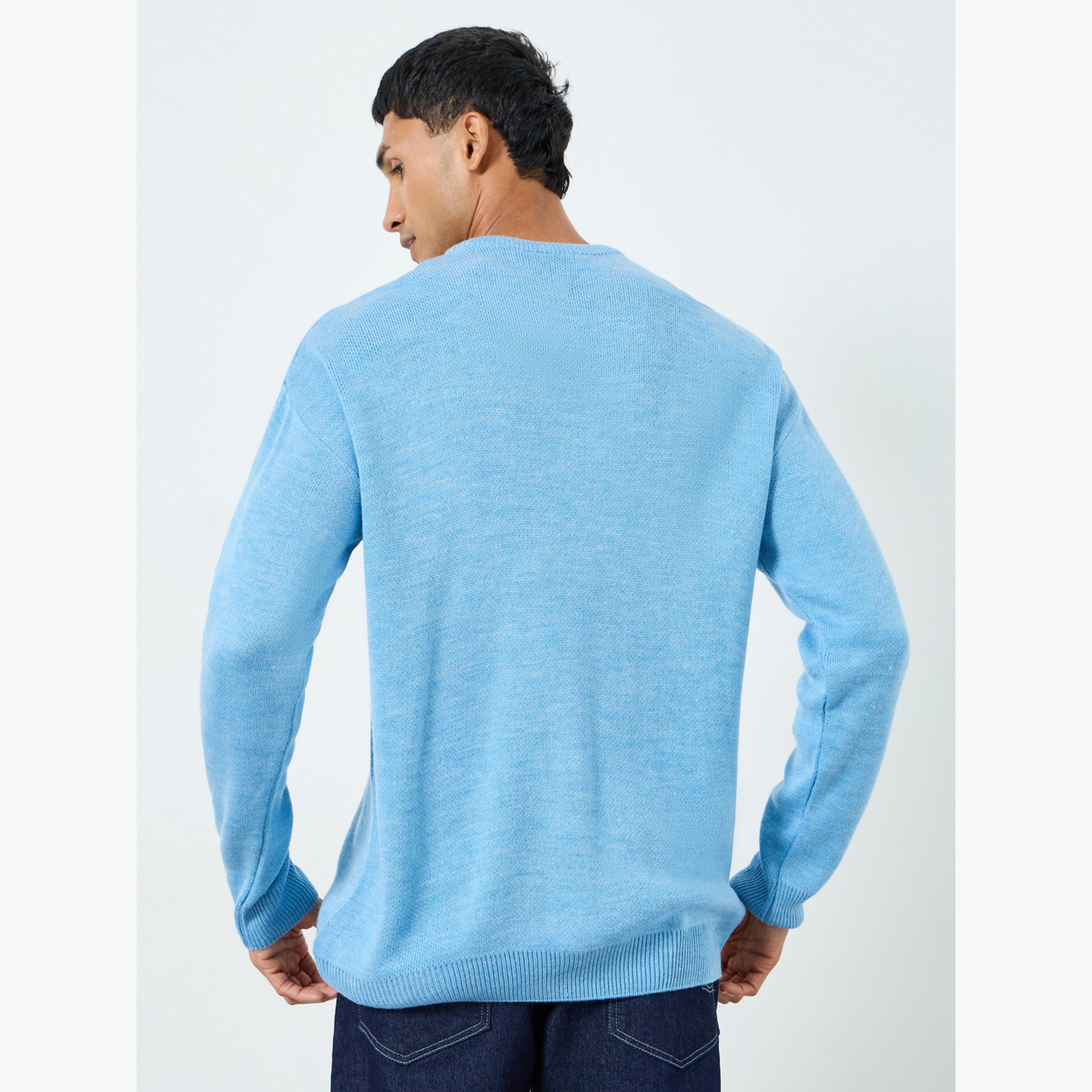 Styli Men Light Blue Embroidered Knitted Sweater-men-clothing-sweatersandpullovers-image-4