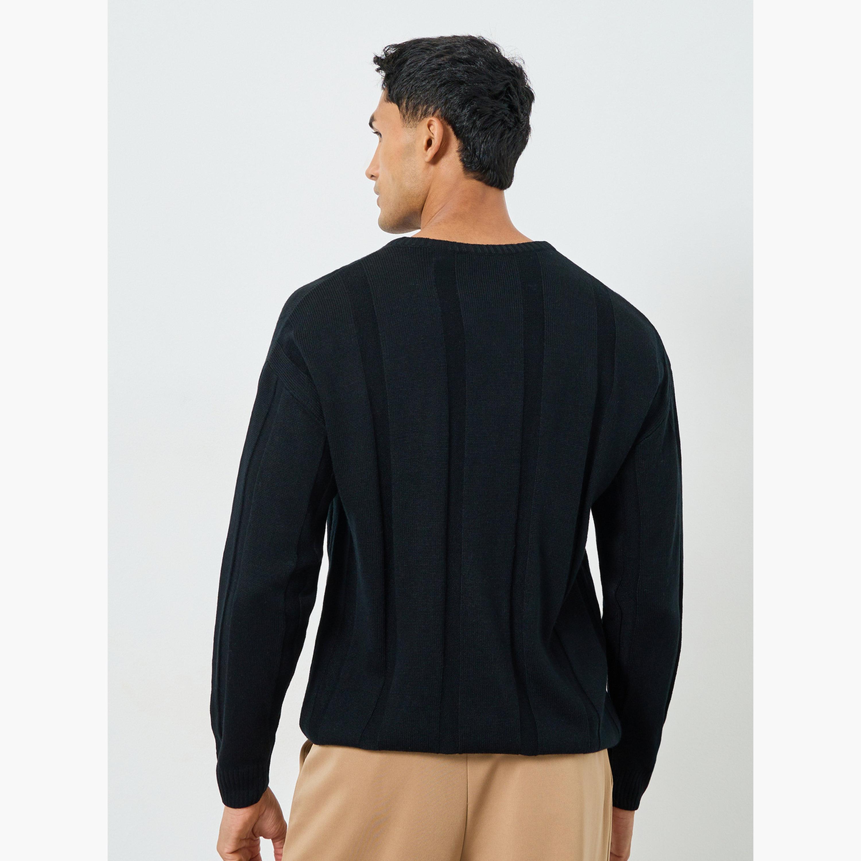 Styli Men Black Ribbed Oversized Sweater-men-clothing-sweatersandpullovers-image-4