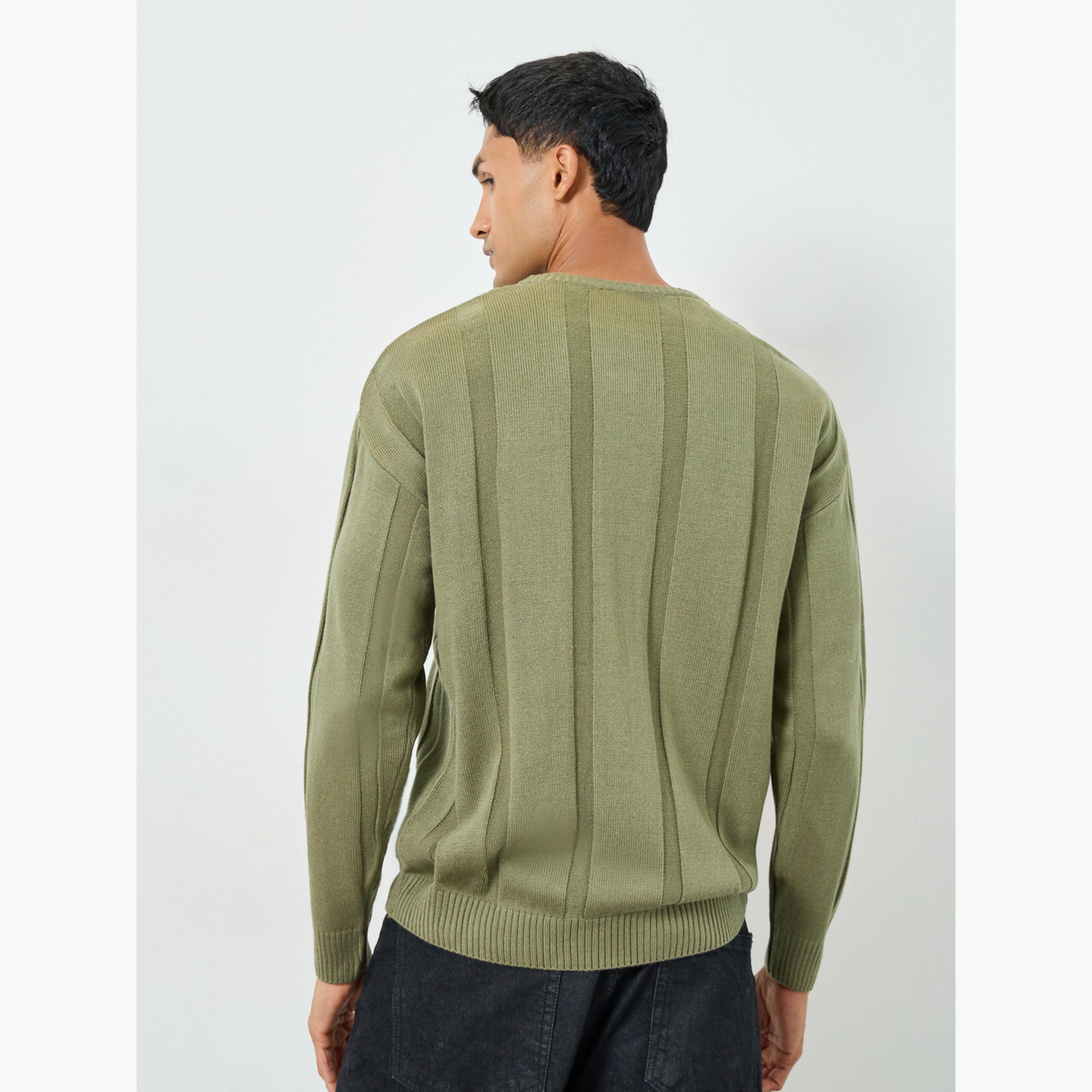 Styli Men Green Ribbed Knitted Sweater-men-clothing-sweatersandpullovers-image-4