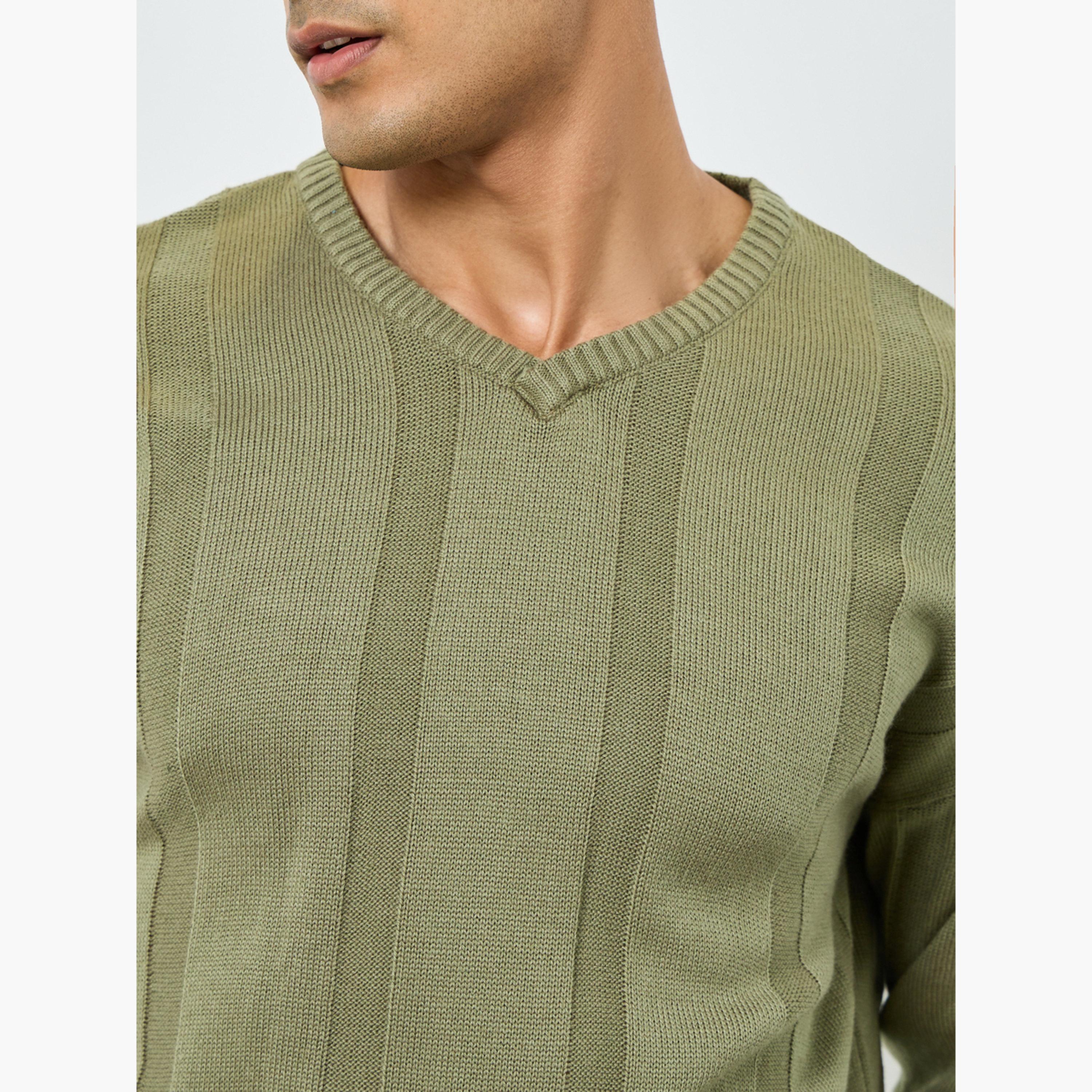 Styli Men Green Ribbed Knitted Sweater-men-clothing-sweatersandpullovers-image-5