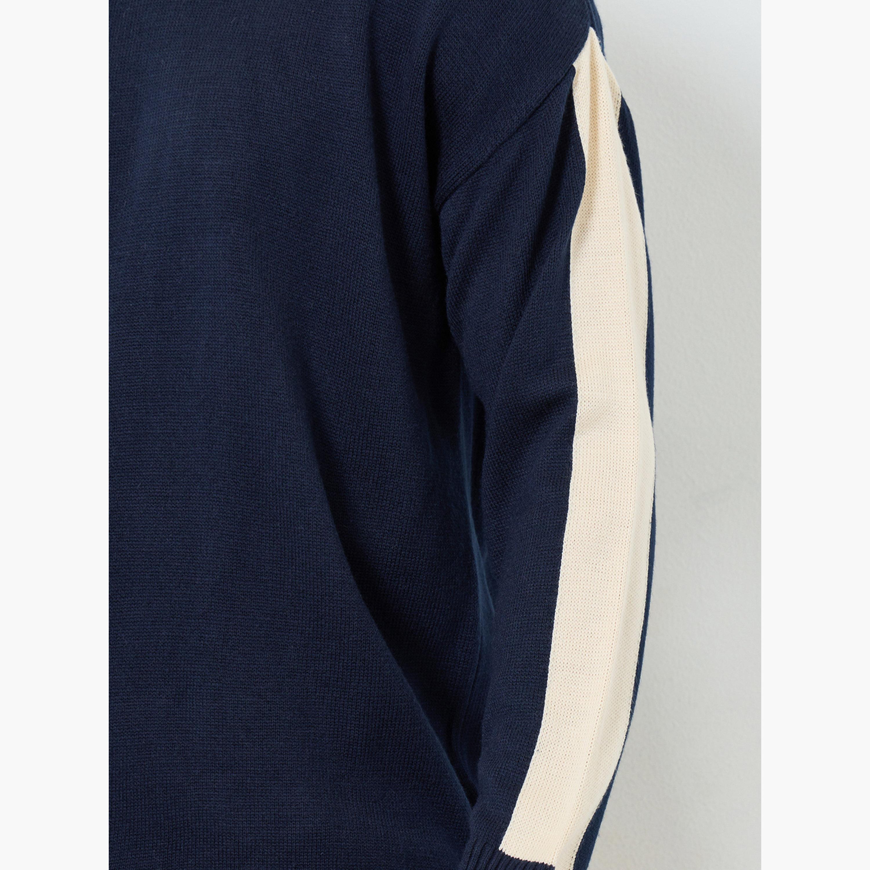 Styli Men Navy Blue Color Block Sleeve Oversized Sweater-men-clothing-sweatersandpullovers-image-5