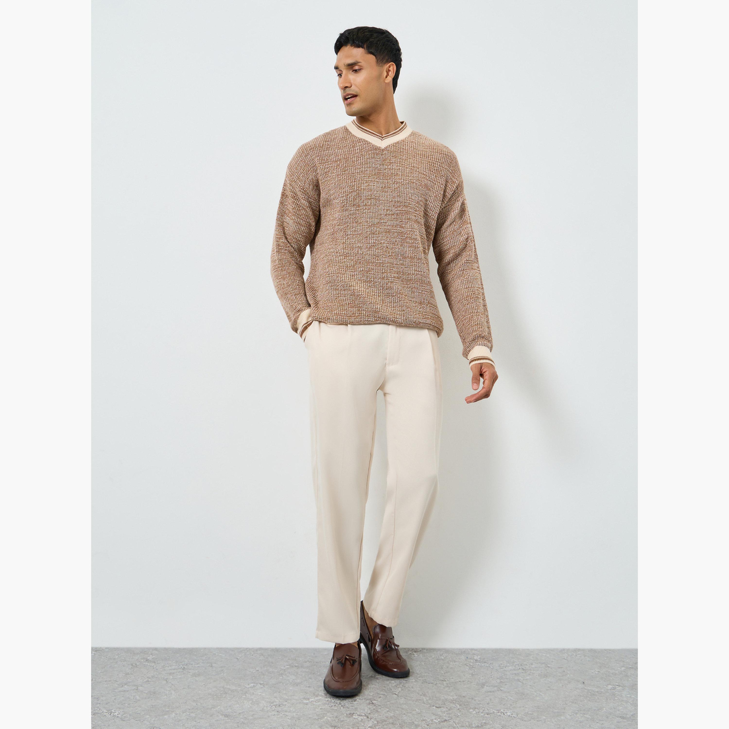 Styli Men Cream Knit Relaxed Fit Sweater-men-clothing-sweatersandpullovers-image-2