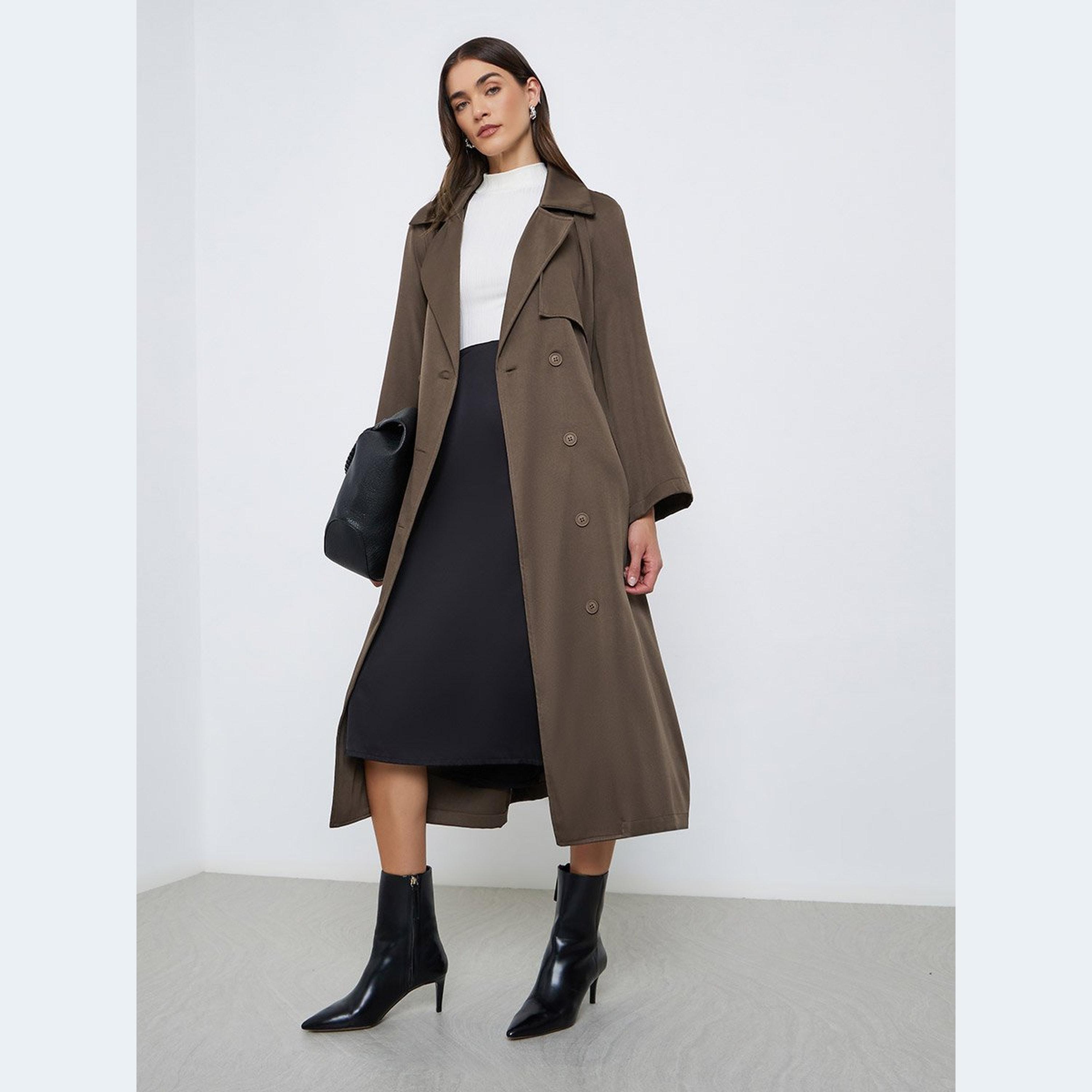 Styli Brown Regular Fit Midi Trench Coat-women-clothing-coatsandjackets-coats-image-1