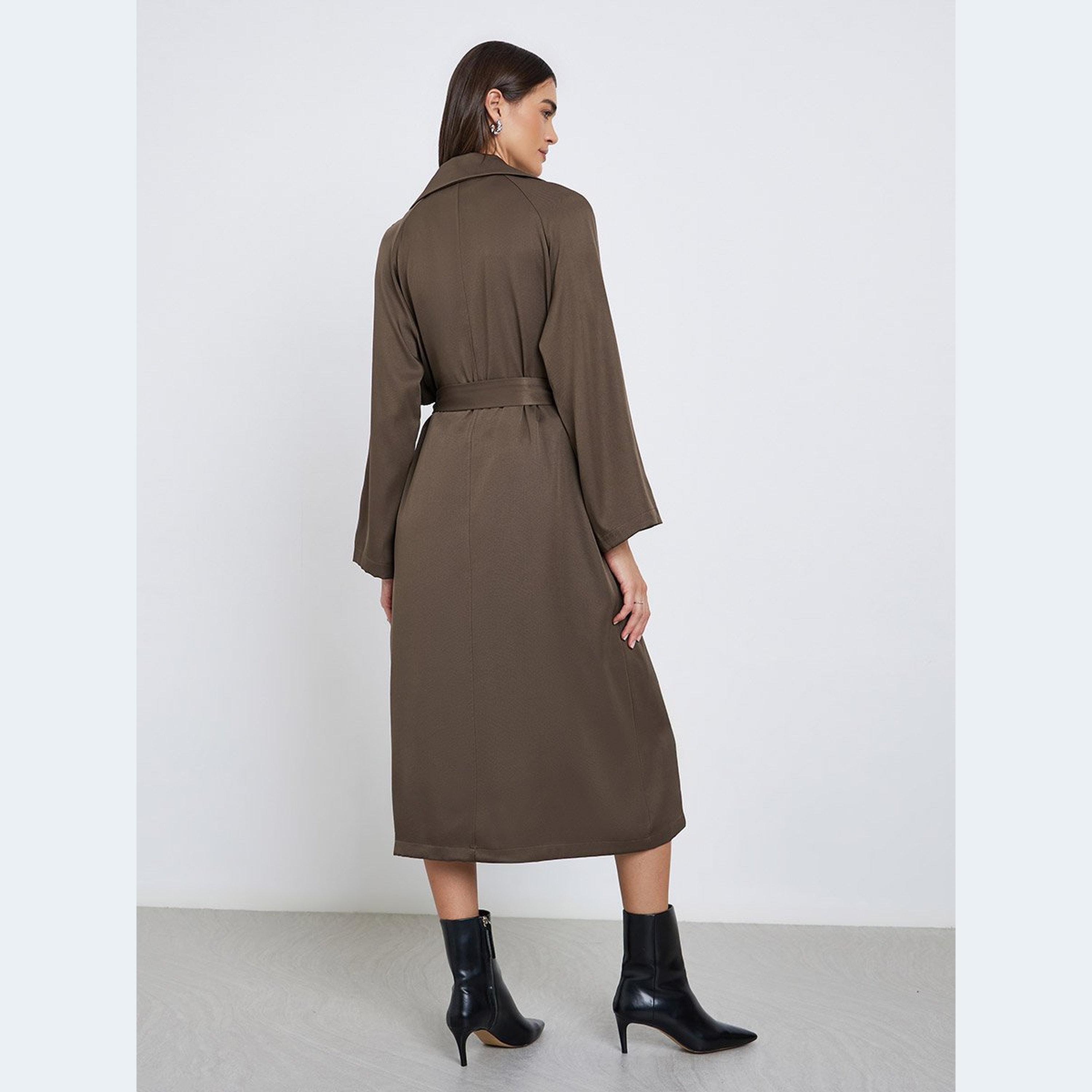 Styli Brown Regular Fit Midi Trench Coat-women-clothing-coatsandjackets-coats-image-4