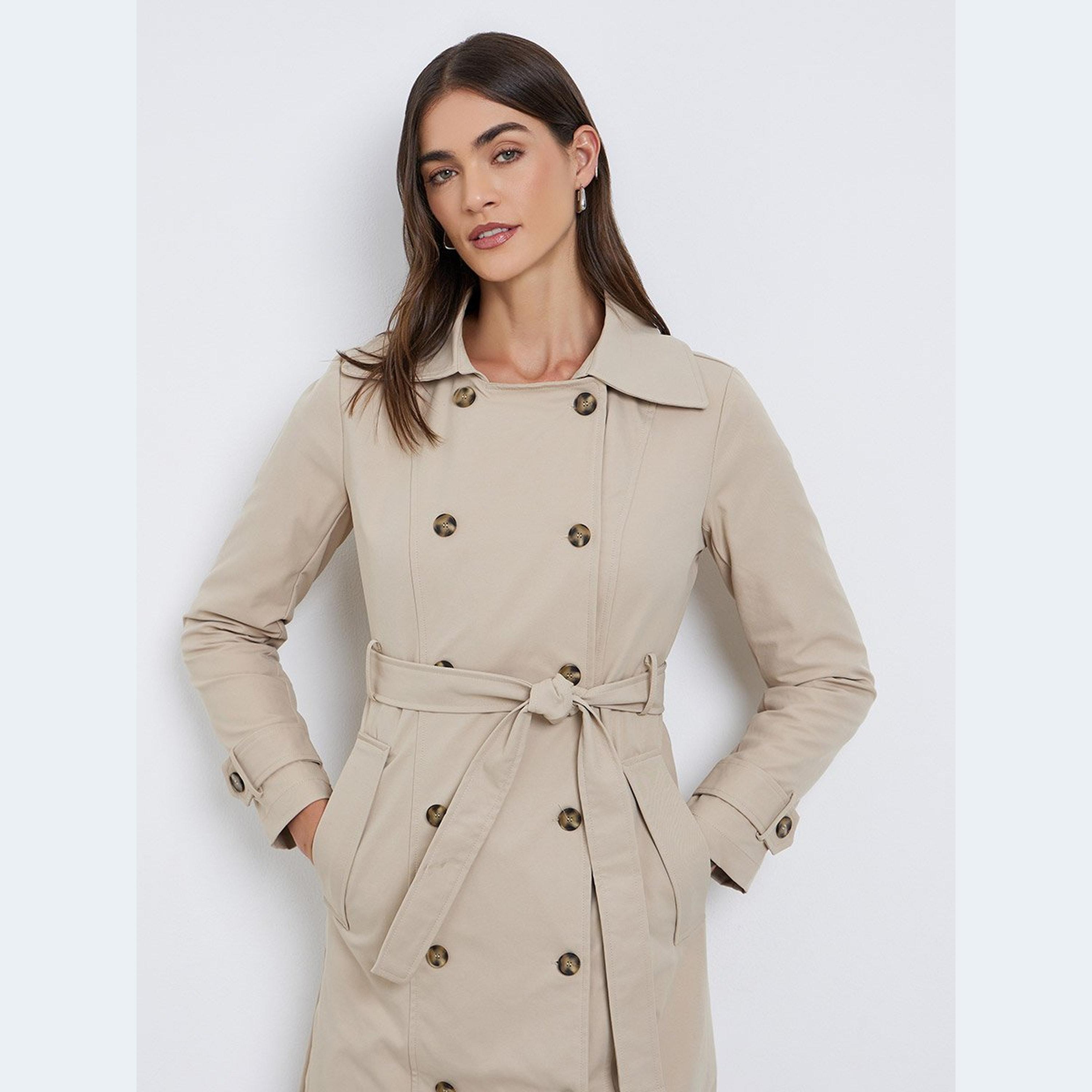 ستايلي - معطف ترنش للنساء متوسط ​​الطول لون بيج-women-winterwear-coatsandjackets-coats-image-2