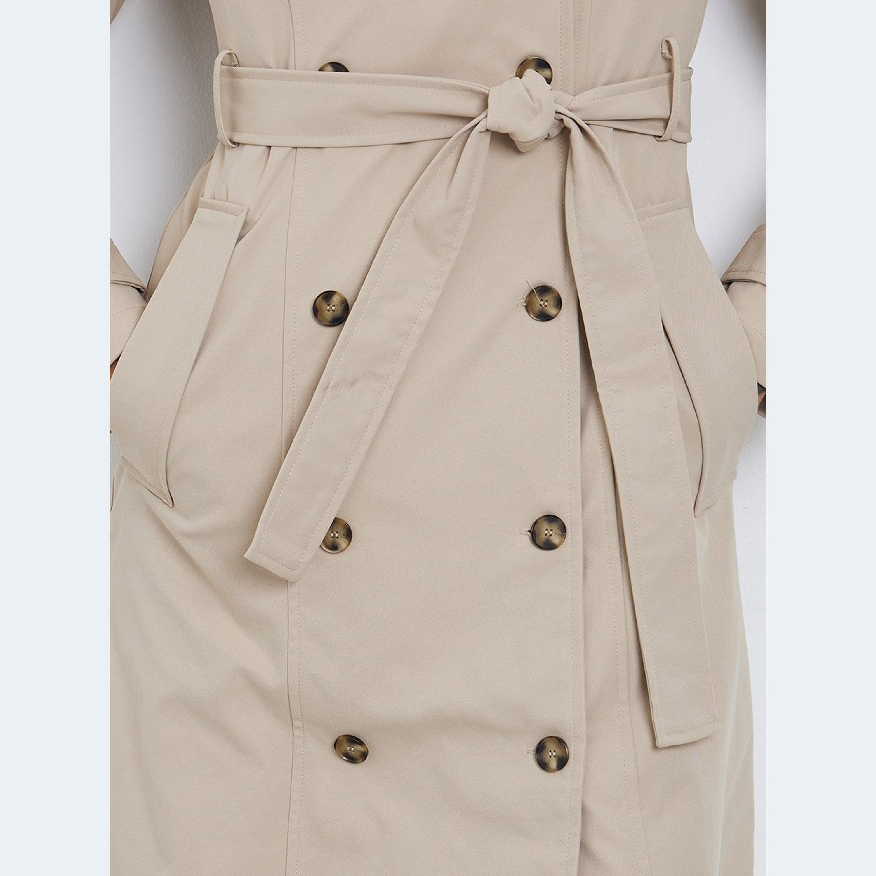 ستايلي - معطف ترنش للنساء متوسط ​​الطول لون بيج-women-winterwear-coatsandjackets-coats-image-3