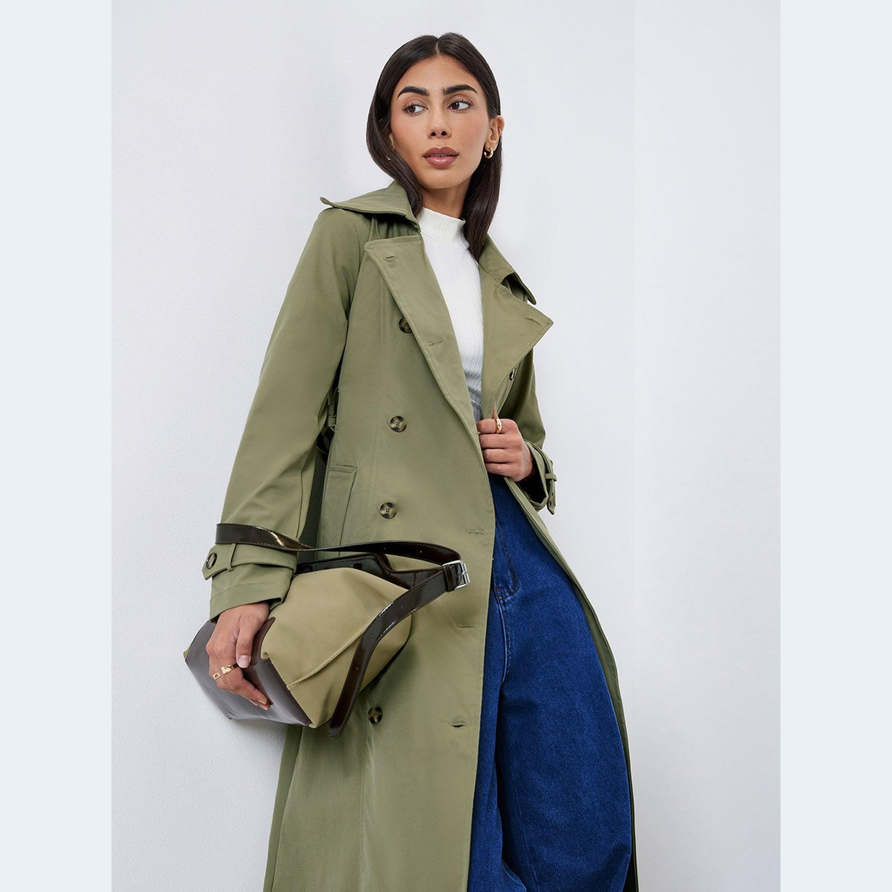 Styli Khaki Double Breasted Midi Trench Coat-women-clothing-coatsandjackets-coats-image-2