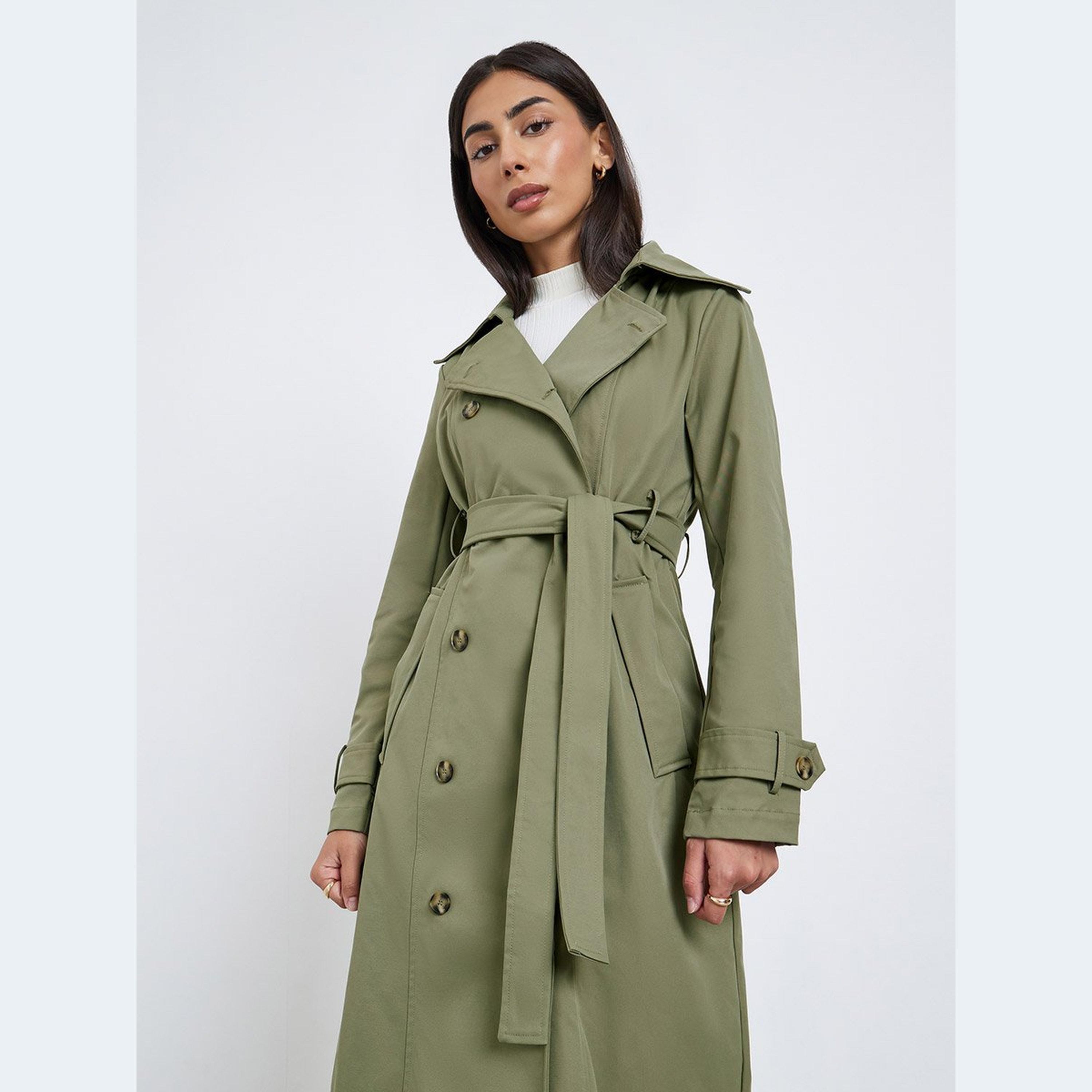 Styli Khaki Double Breasted Midi Trench Coat-women-clothing-coatsandjackets-coats-image-3