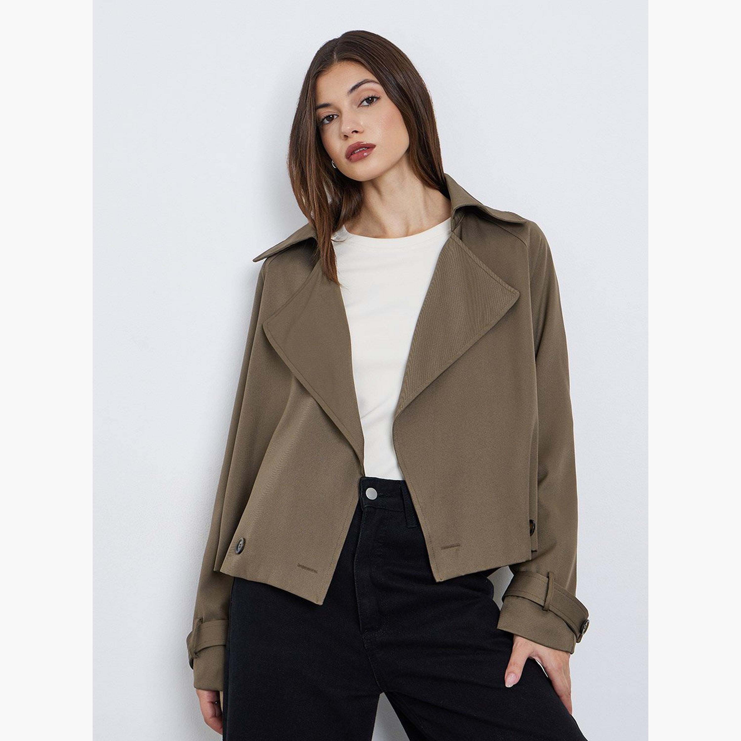 Styli Women Brown Boxy Fit Trench Jacket-women-winterwear-coatsandjackets-jackets-image-1
