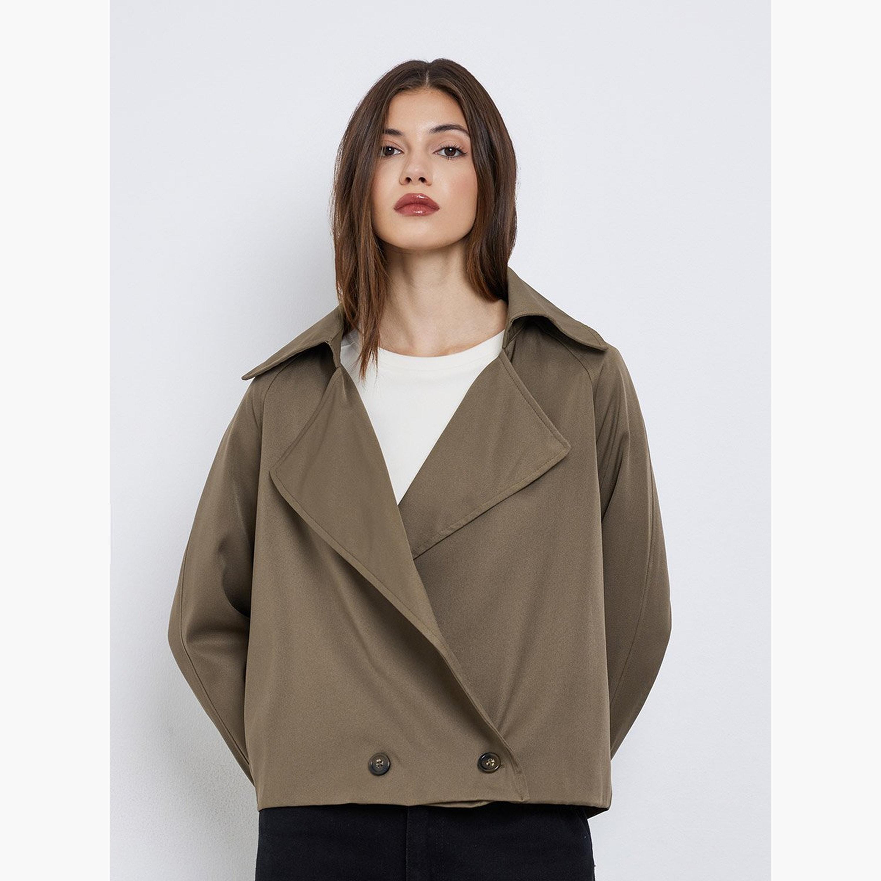 Styli Women Brown Boxy Fit Trench Jacket-women-winterwear-coatsandjackets-jackets-image-3