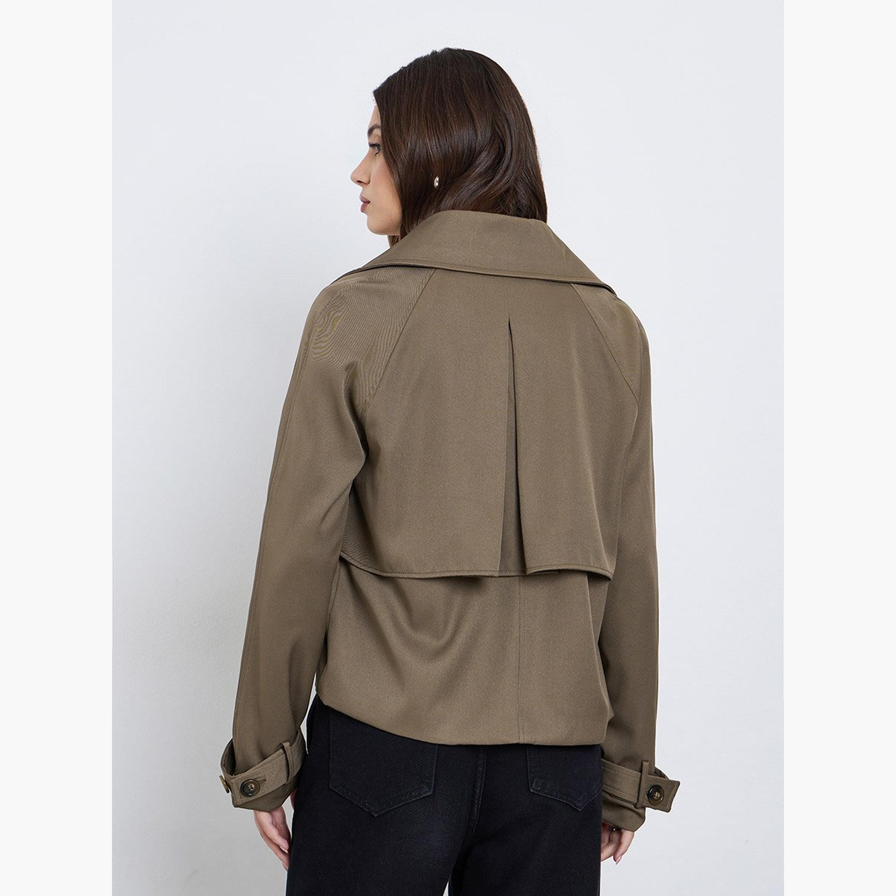 Styli Women Brown Boxy Fit Trench Jacket-women-winterwear-coatsandjackets-jackets-image-5