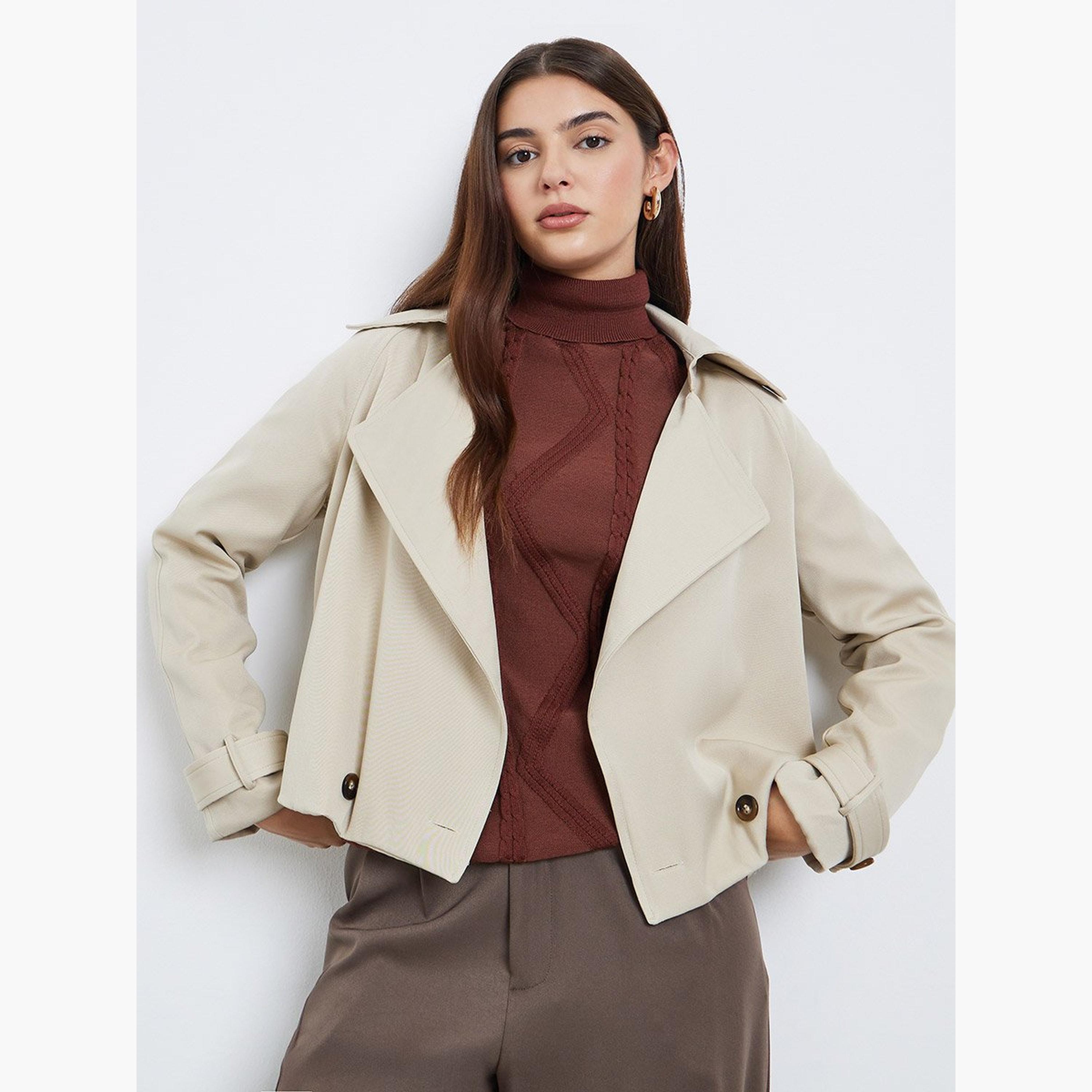 Styli Women Cream Boxy Fit Trench Jacket-women-winterwear-coatsandjackets-jackets-image-1