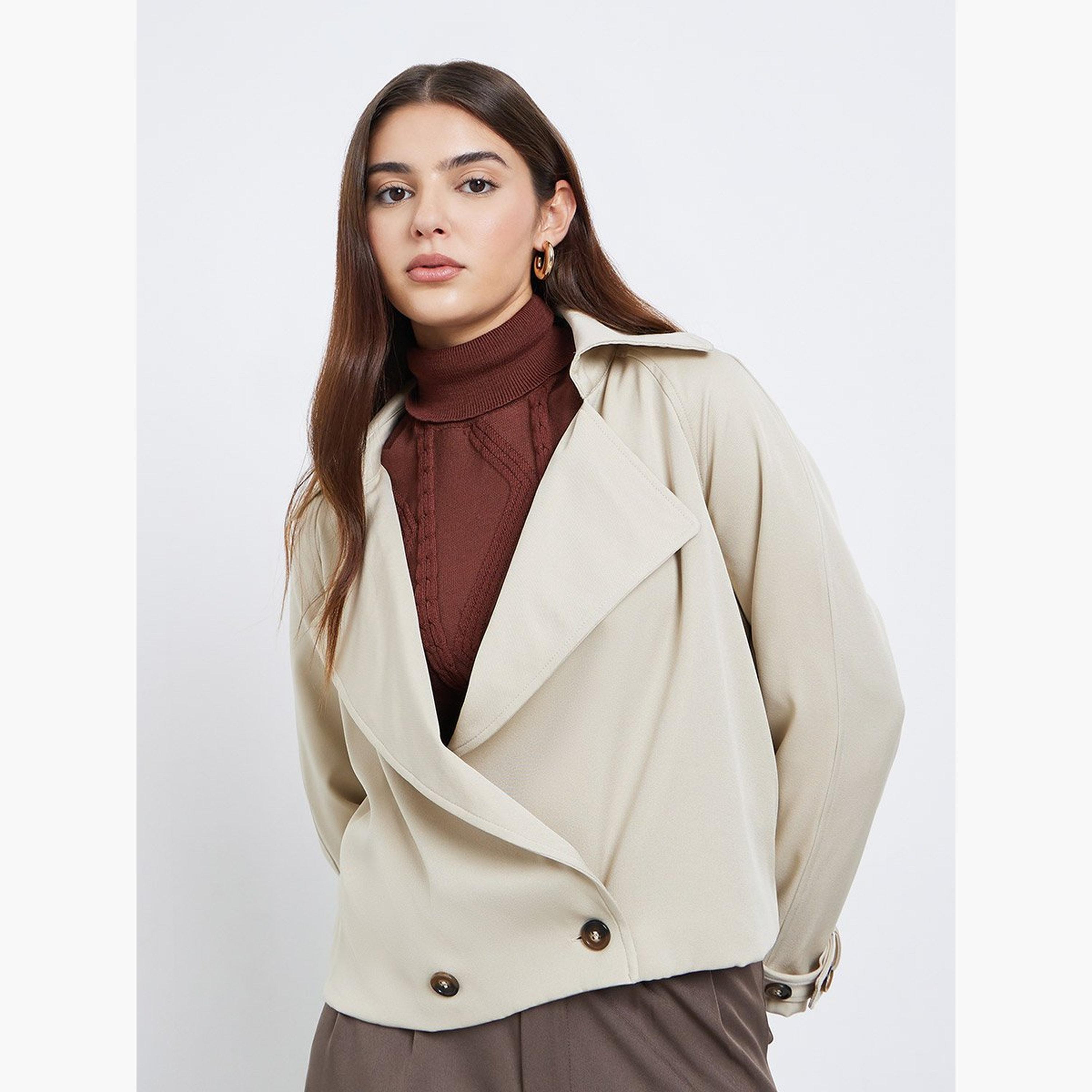 Styli Women Cream Boxy Fit Trench Jacket-women-winterwear-coatsandjackets-jackets-image-3