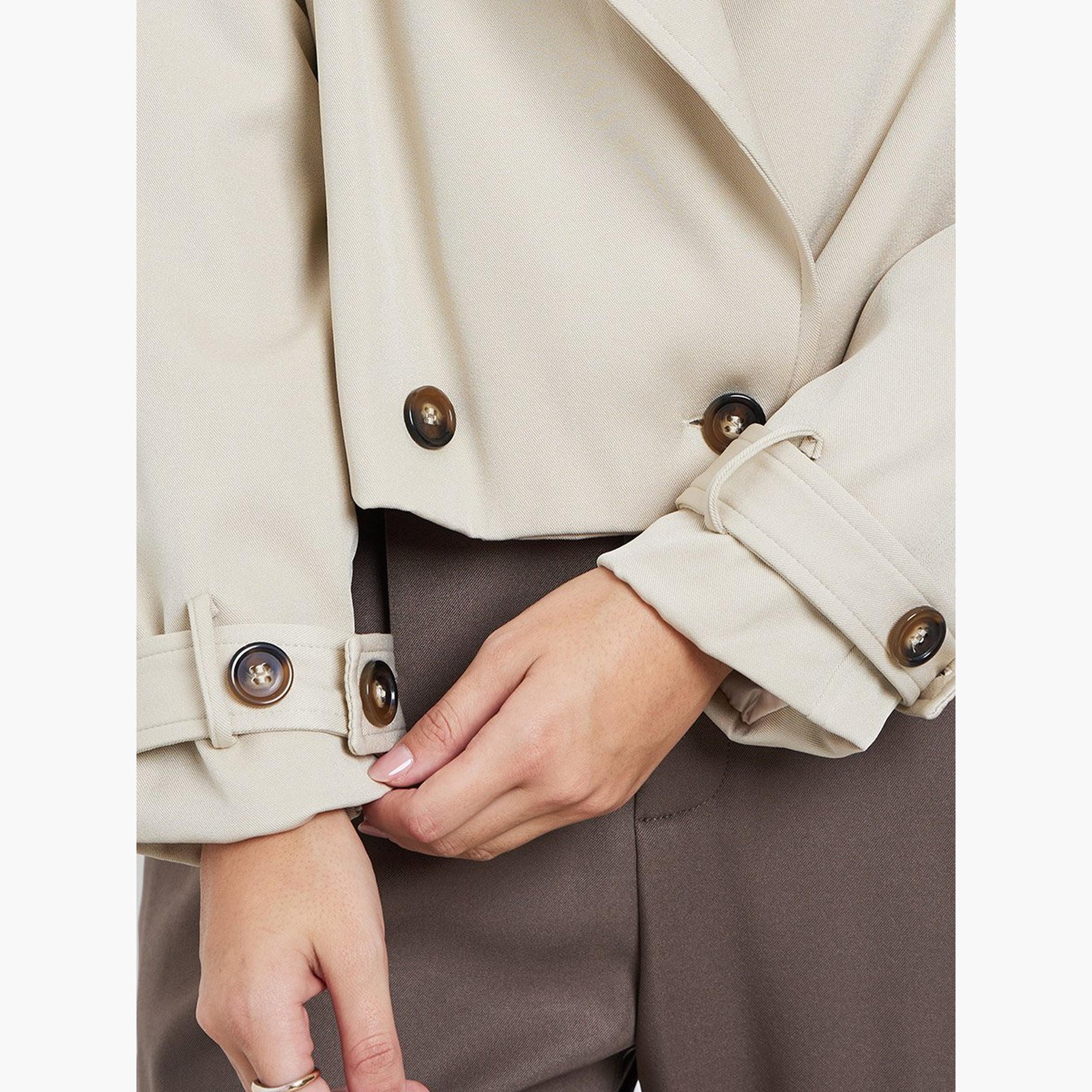Styli Women Cream Boxy Fit Trench Jacket-women-winterwear-coatsandjackets-jackets-image-4