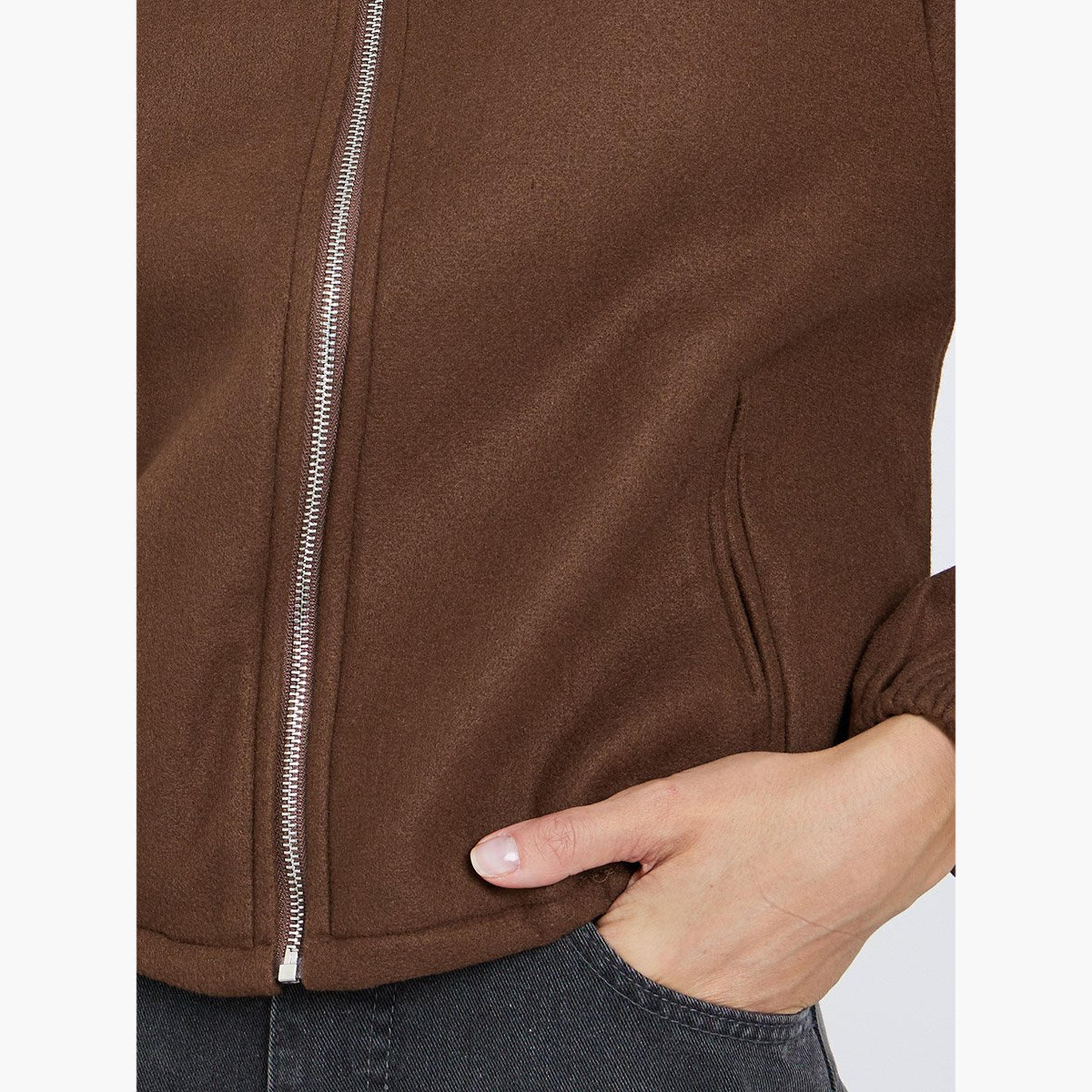 Styli Women Brown Boxy Fit Bomber Jacket-women-winterwear-coatsandjackets-jackets-image-4