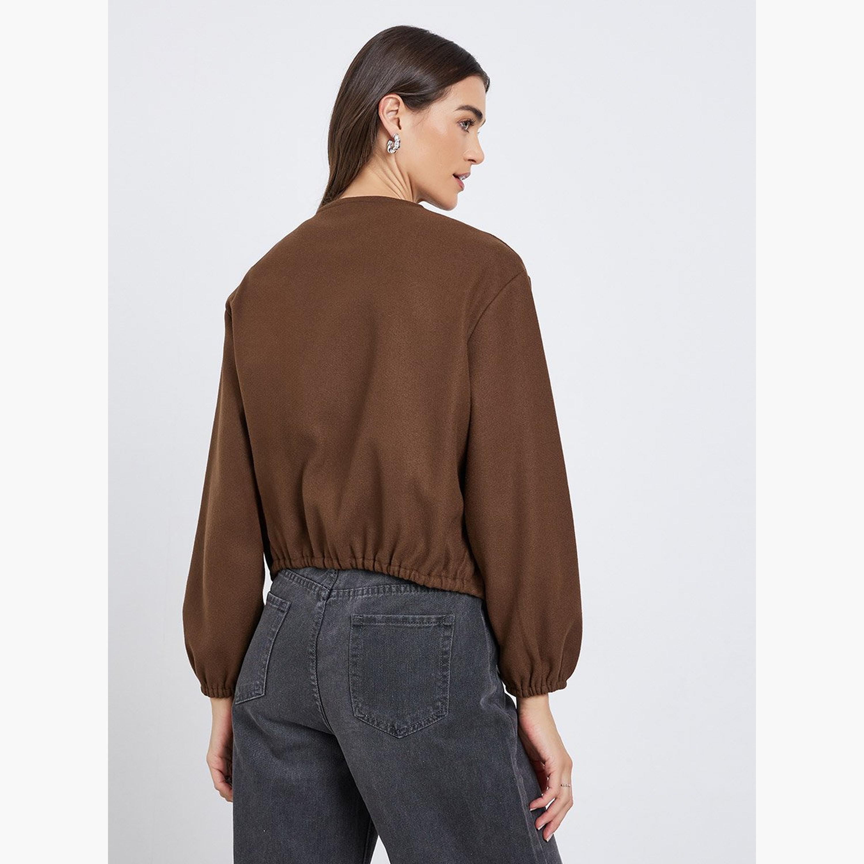 Styli Women Brown Boxy Fit Bomber Jacket-women-winterwear-coatsandjackets-jackets-image-5