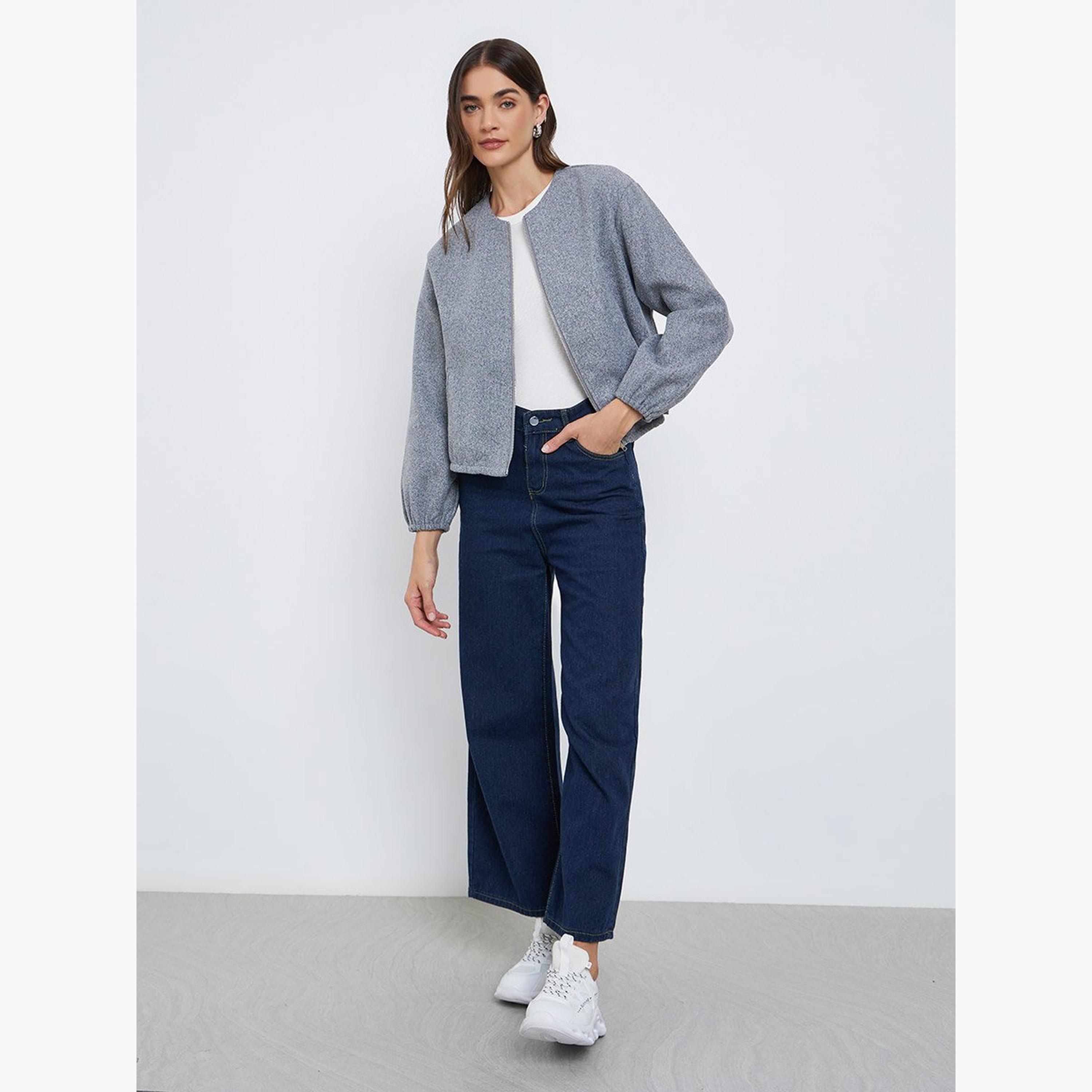 Styli Women Grey Boxy Fit Bomber Jacket-women-winterwear-coatsandjackets-jackets-image-2