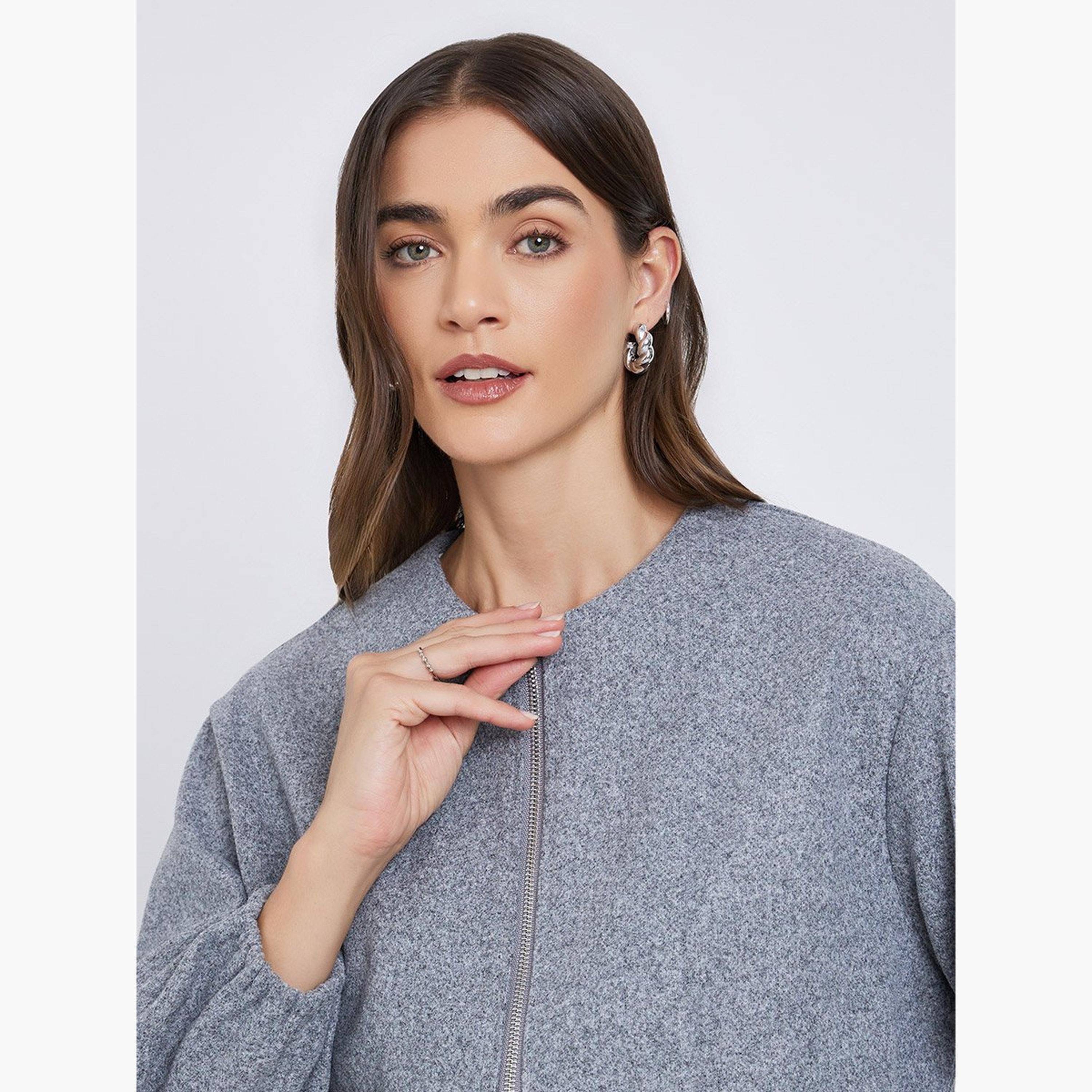 Styli Women Grey Boxy Fit Bomber Jacket-women-winterwear-coatsandjackets-jackets-image-3
