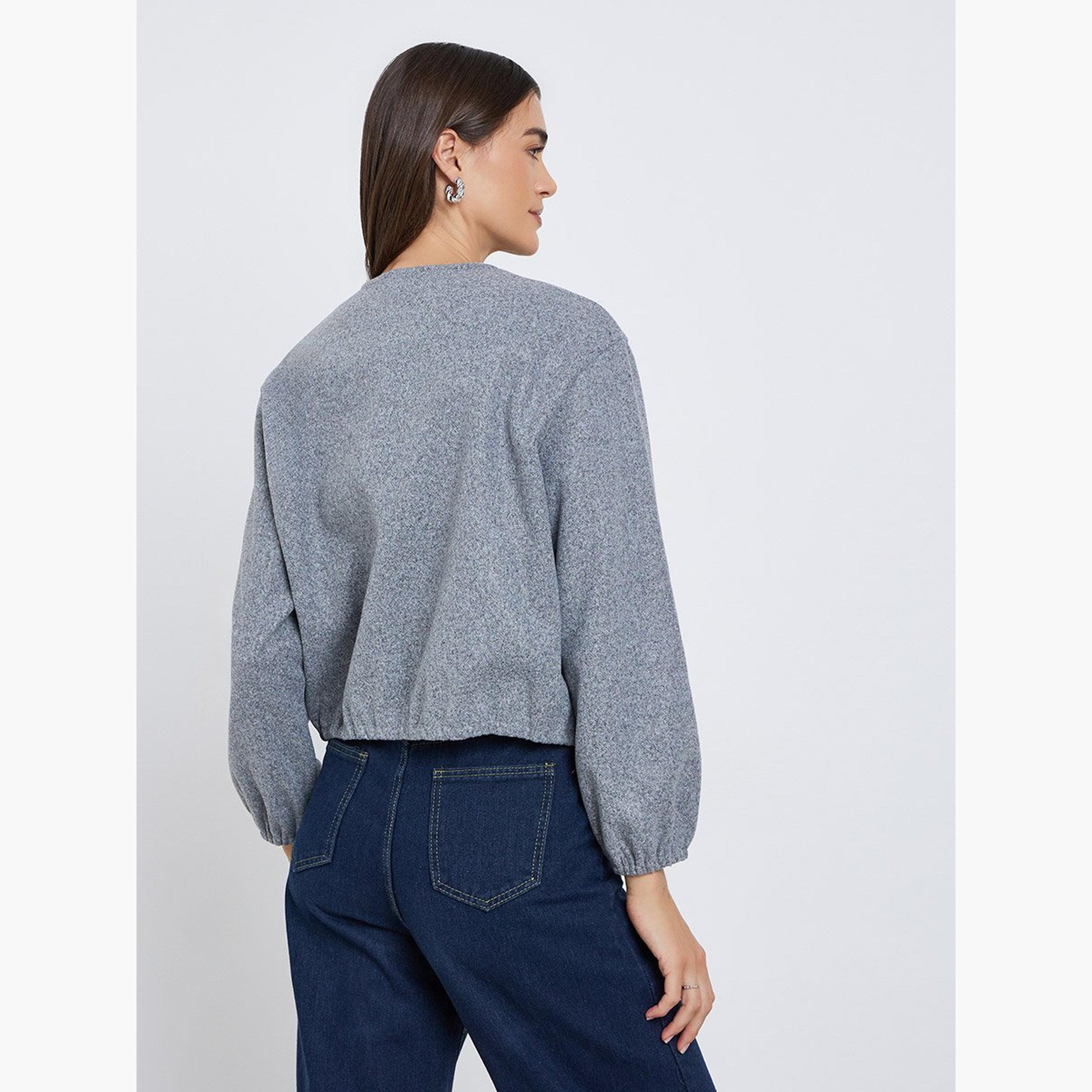 Styli Women Grey Boxy Fit Bomber Jacket-women-winterwear-coatsandjackets-jackets-image-5